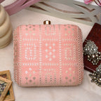 Indian Ethnic Designer Peach Clutch with Chikankari Work