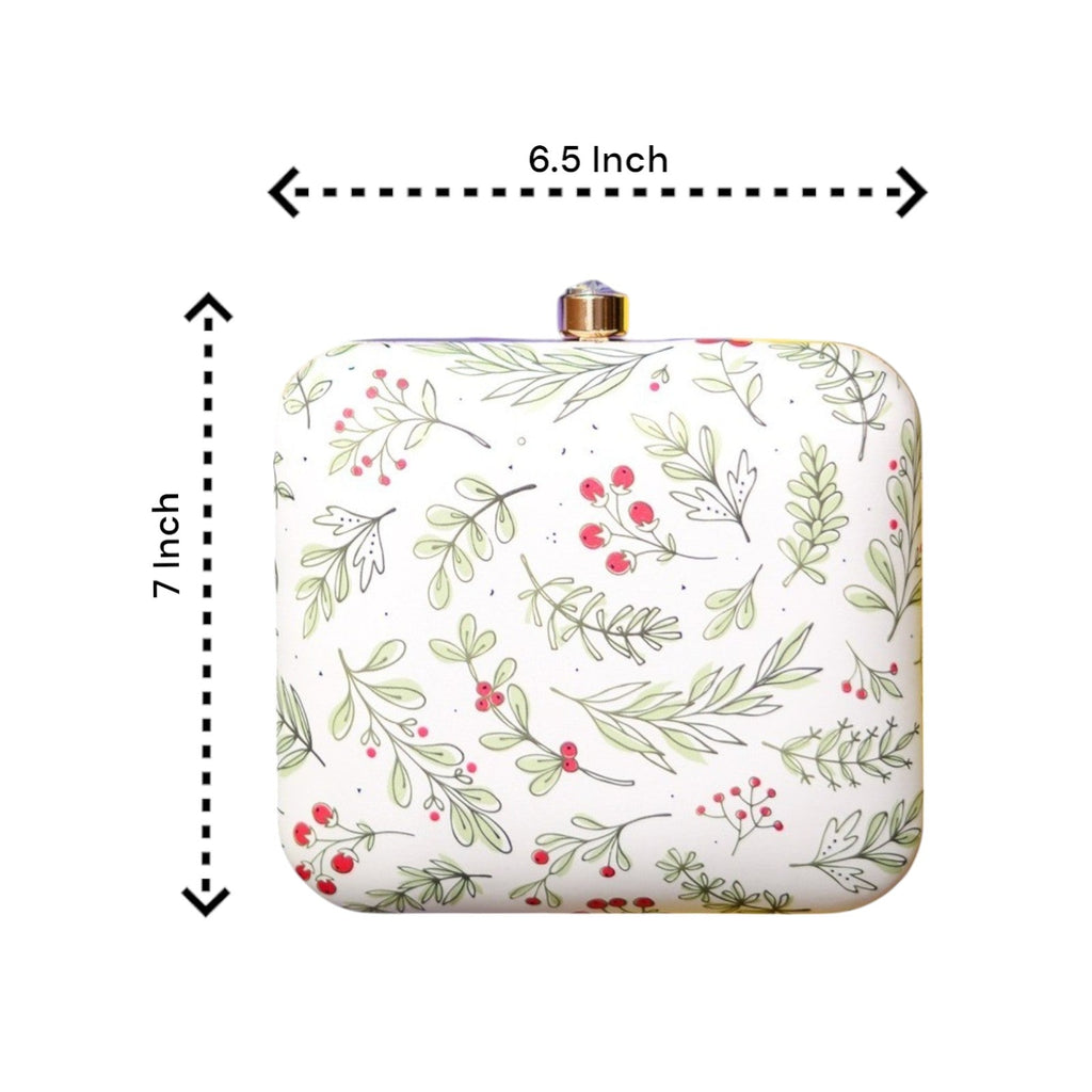 Indian Ethnic Designer Cream Clutch with Cherry & leaf Design