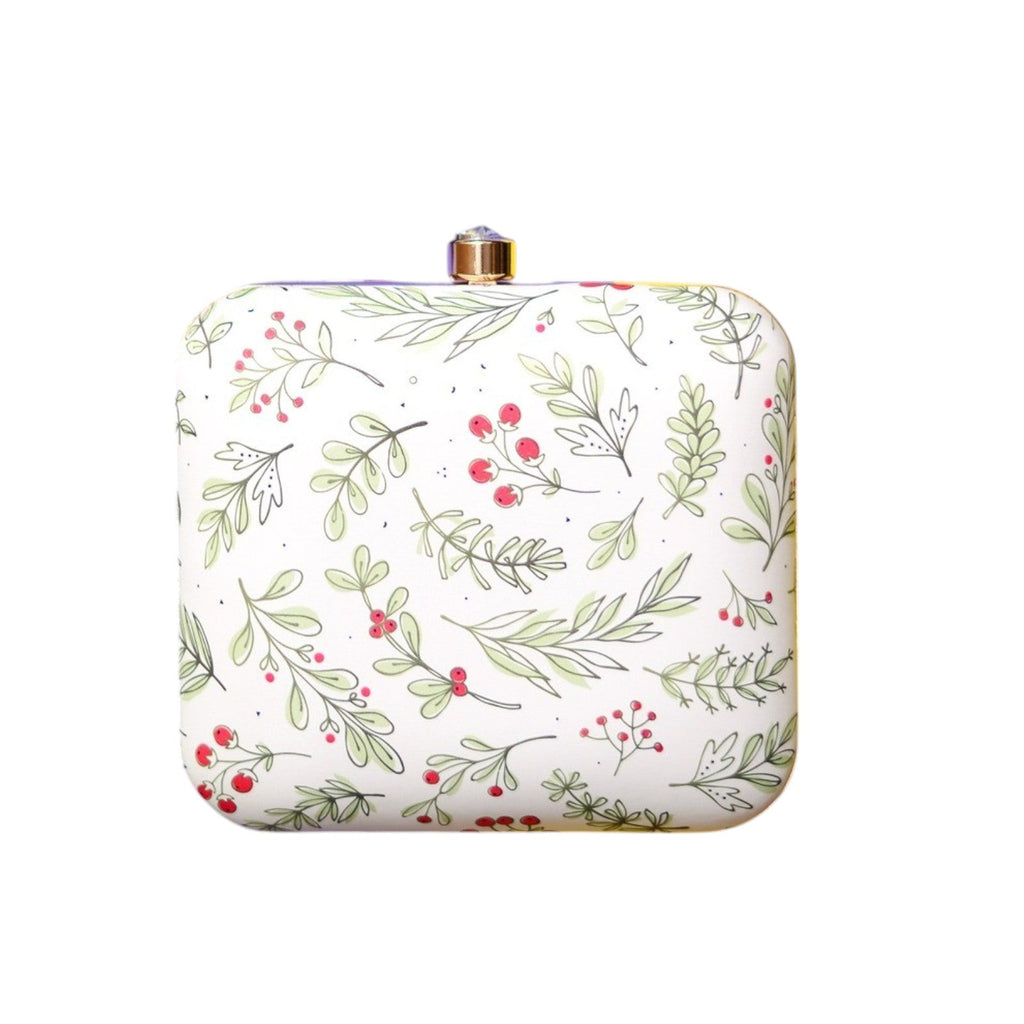 Indian Ethnic Designer Cream Clutch with Cherry & leaf Design