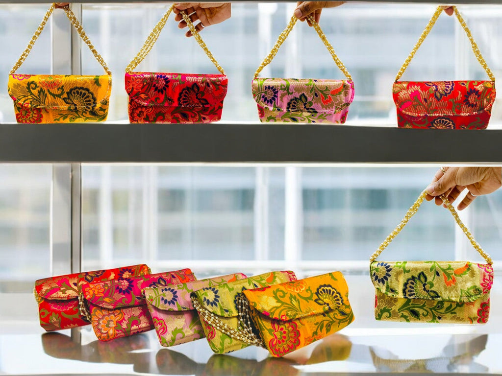 Banarsi Silk Clutch with Pearl Belt , Set of 5