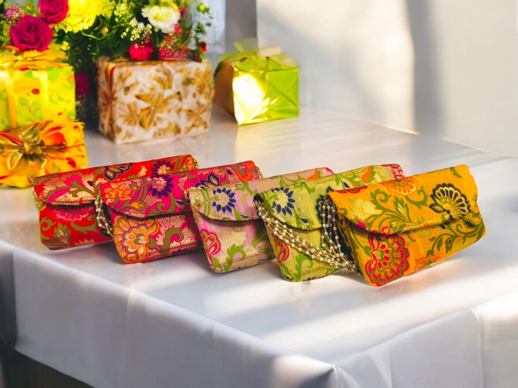 Banarsi Silk Clutch with Pearl Belt