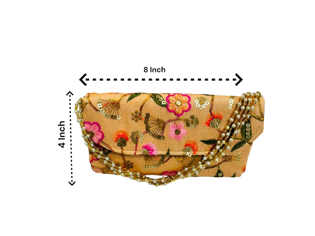 Embroidered Silk Clutch with Pearl Belt