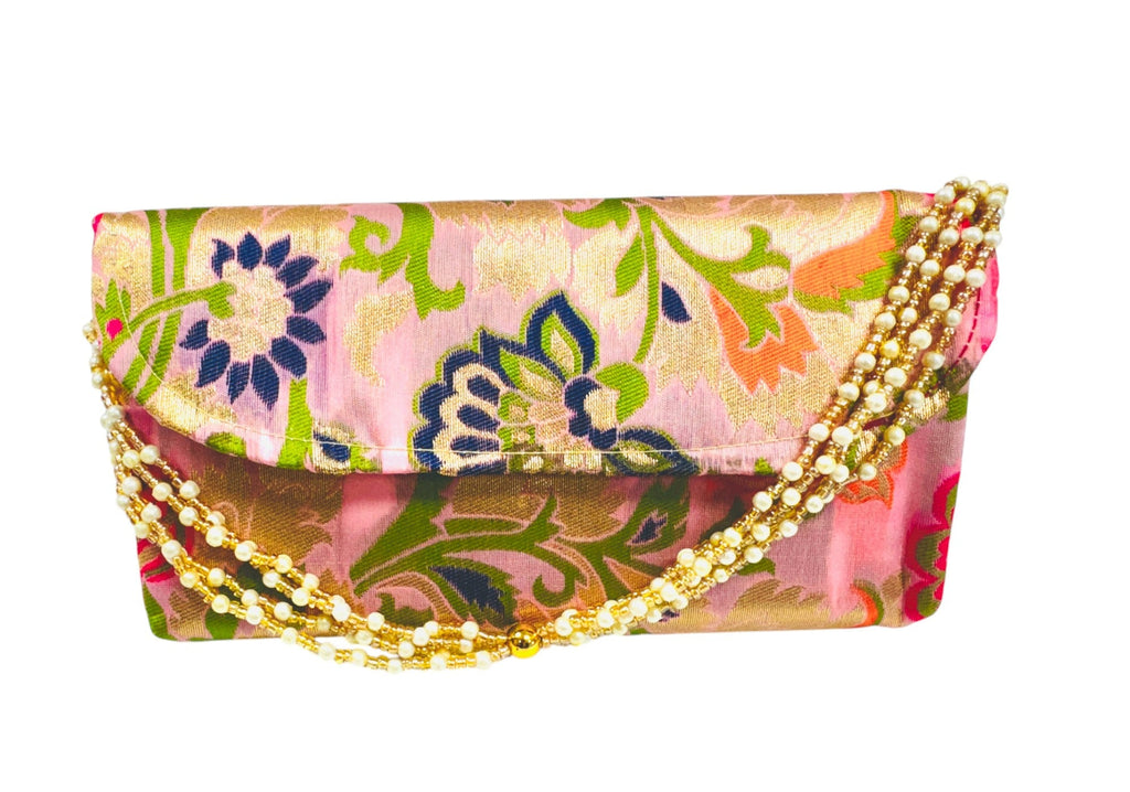 Banarsi Silk Clutch with Pearl Belt