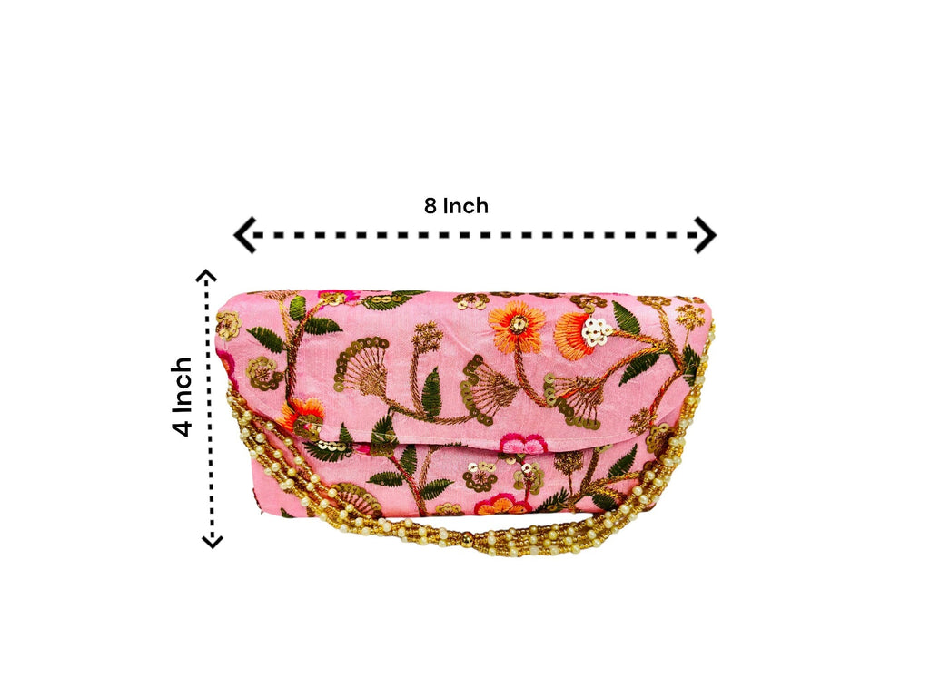 Embroidered Silk Clutch with Pearl Belt