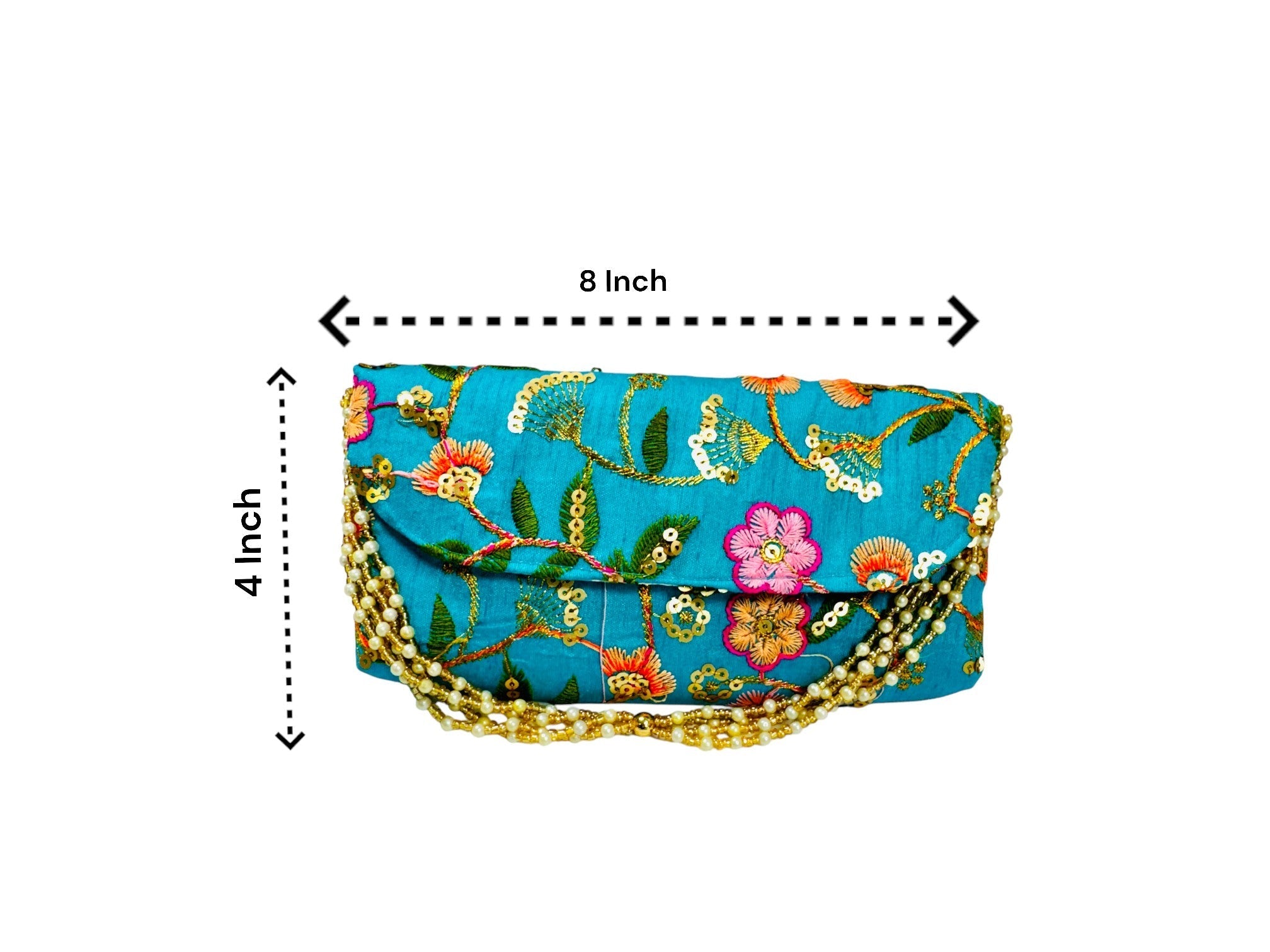 Embroidered Silk Clutch with Pearl Belt