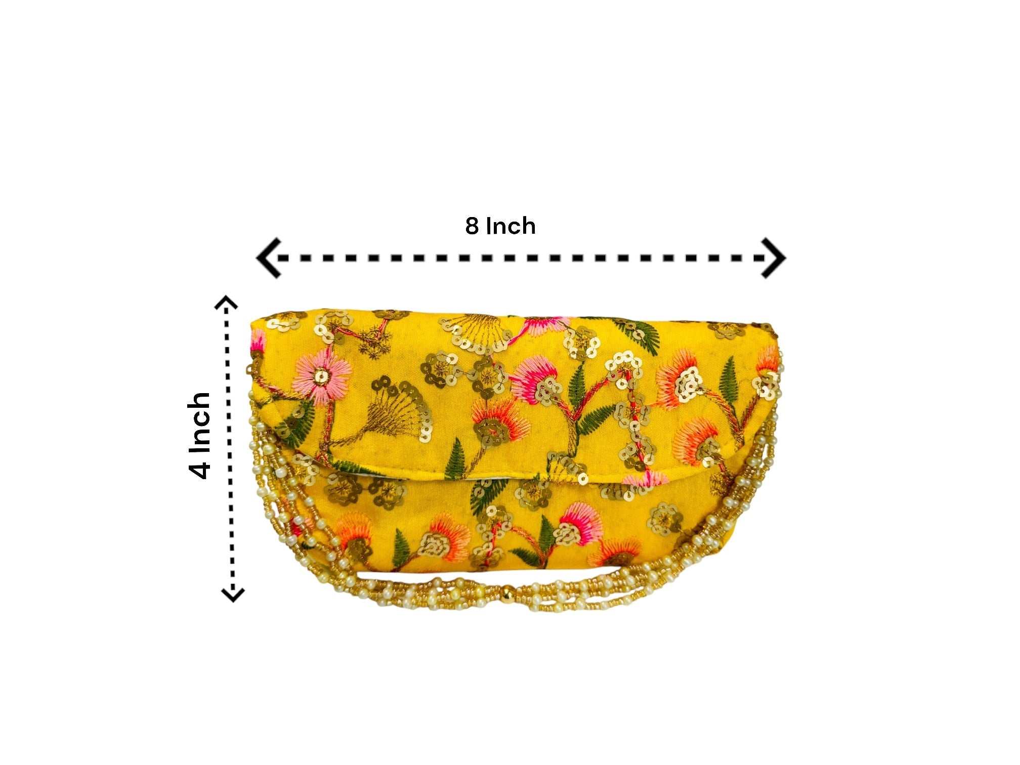 Embroidered Silk Clutch with Pearl Belt