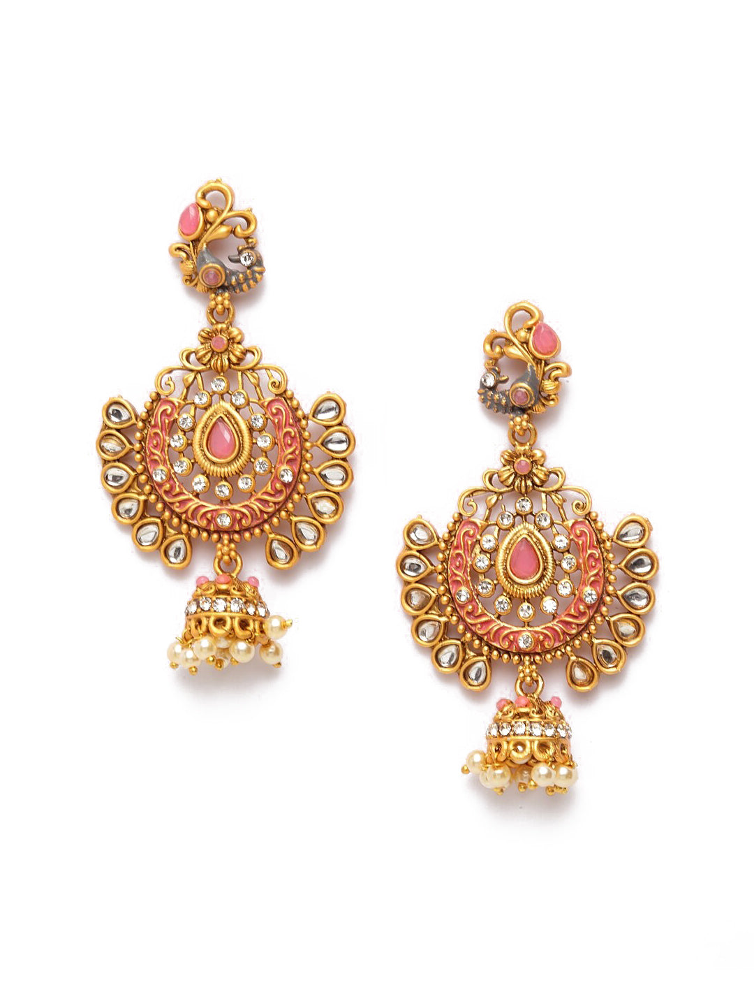 Shining Diva Gold-Toned Dome Shaped Jhumkas
