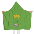 Kid's personalized dinosaur hooded bath towel by Printify