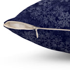 Joyeux Noël dark blue Holiday Throw Pillow, Festive Winter Village Décor with snowflake print and cozy winter theme
