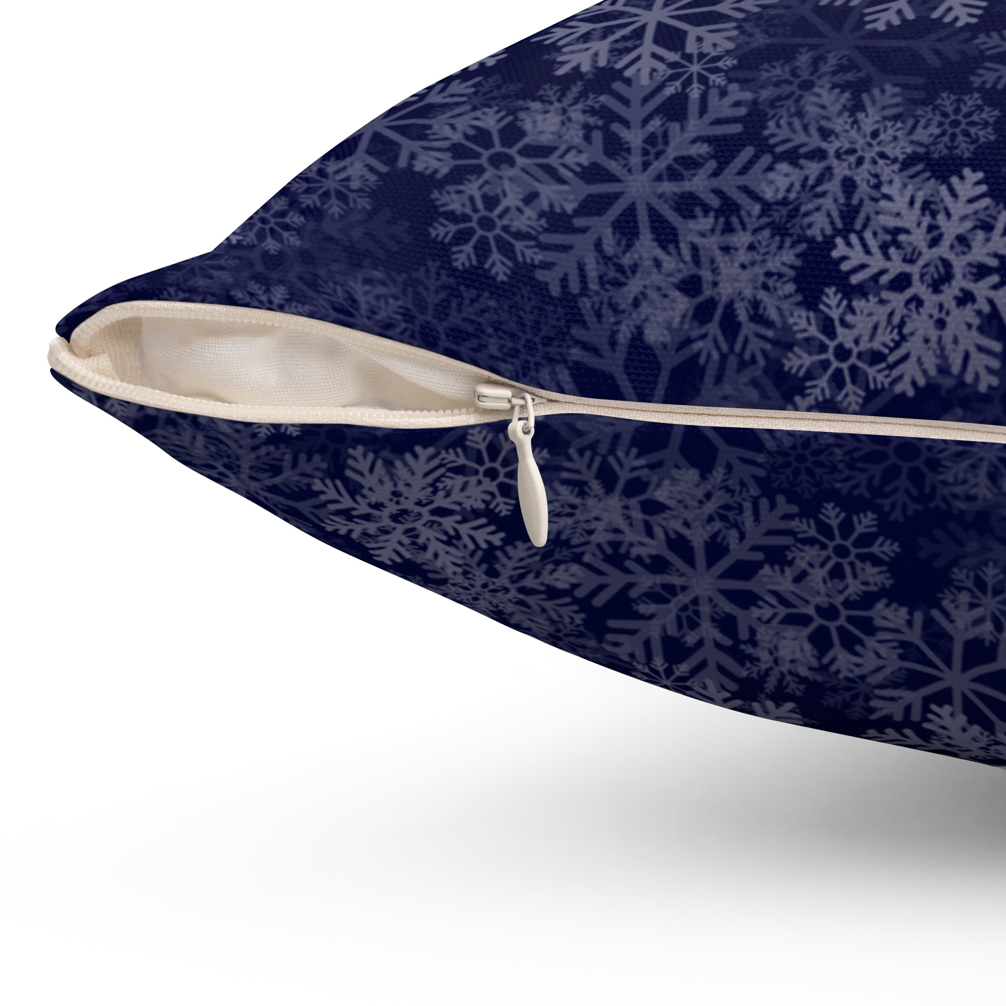 Joyeux Noël dark blue Holiday Throw Pillow, Festive Winter Village Décor with snowflake print and cozy winter theme