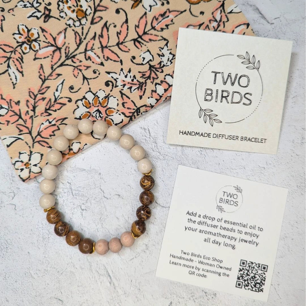 Gemstone Diffuser Bracelet - Oak Jasper + Riverstone + Rosewood by Two Birds Eco Shop