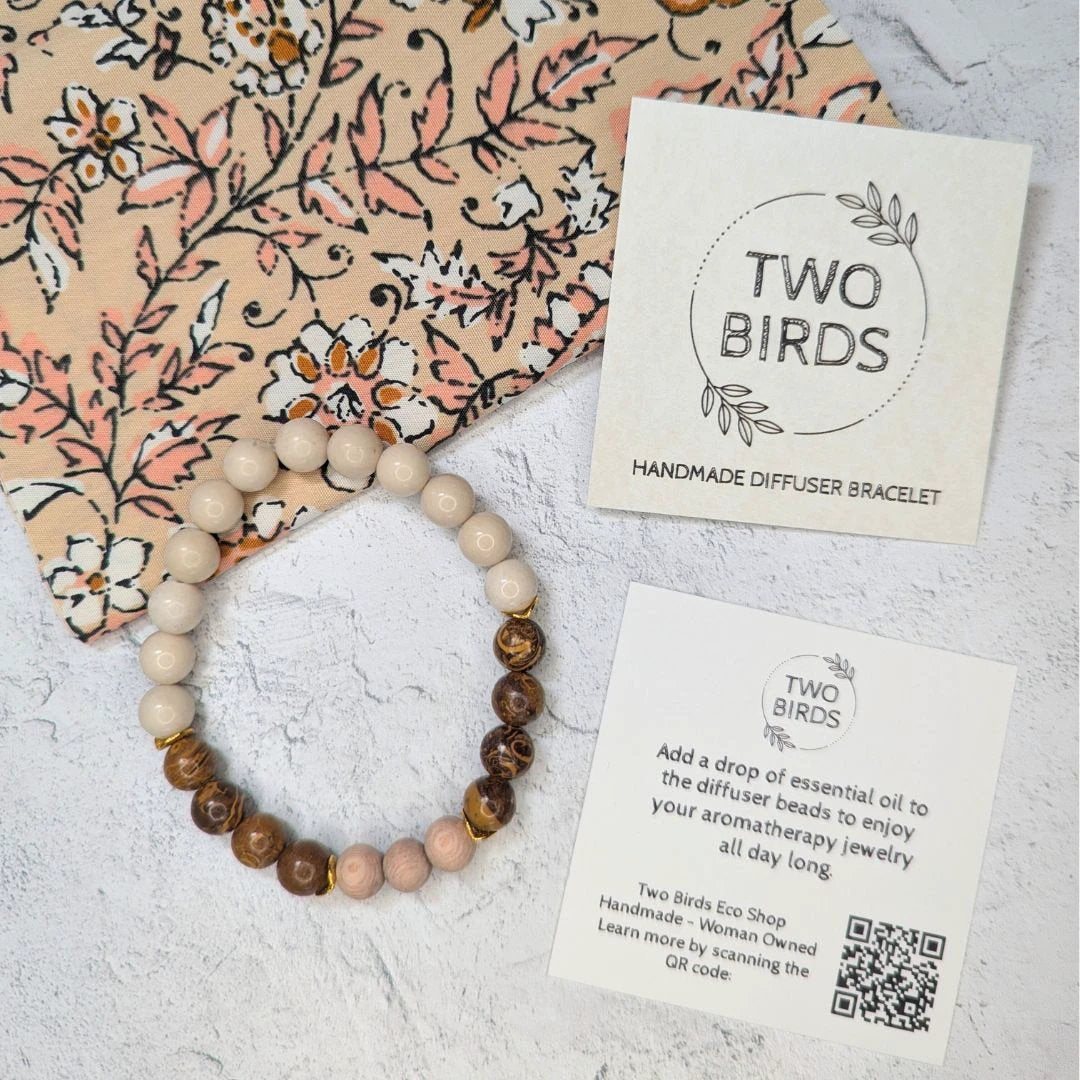 Gemstone Diffuser Bracelet - Oak Jasper + Riverstone + Rosewood by Two Birds Eco Shop