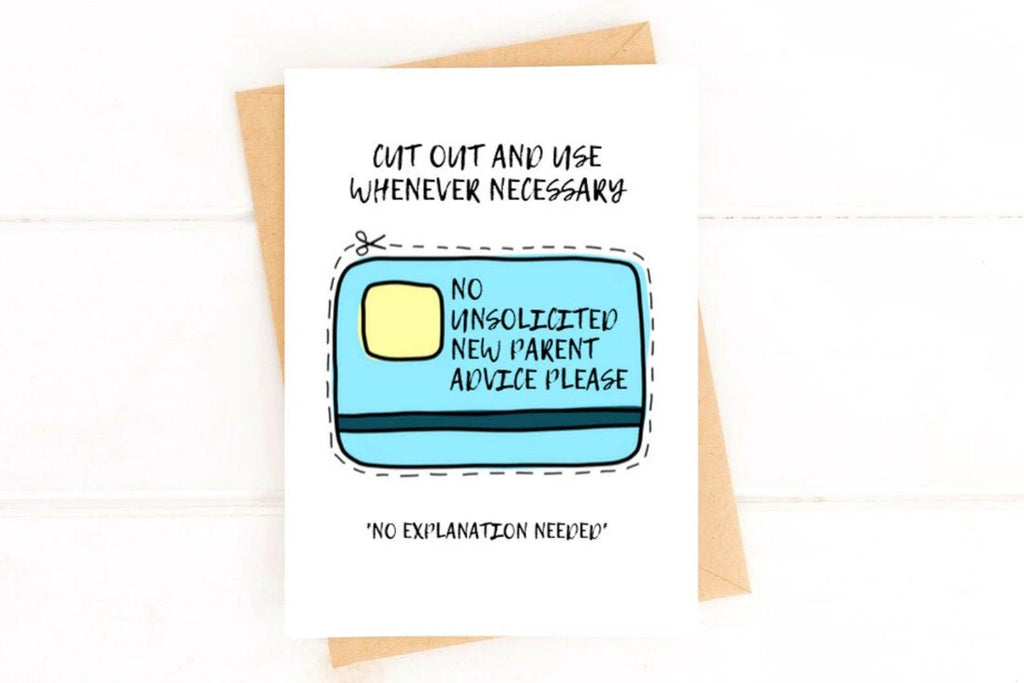 Baby Shower Card – Funny No Unsolicited Advice Card for New Parents by Five Dot Post