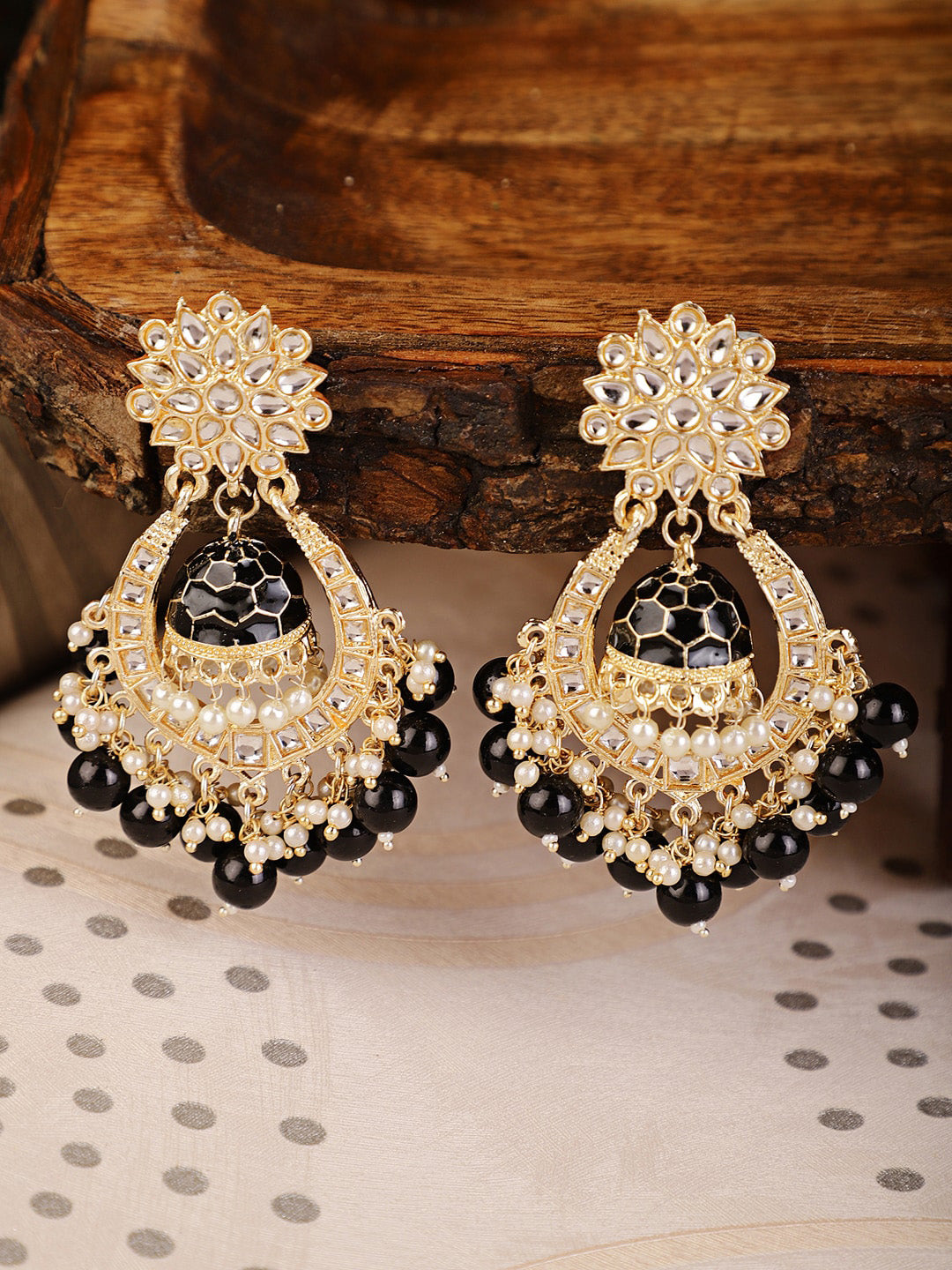 Shining Diva Black Classic Chandbalis Earrings