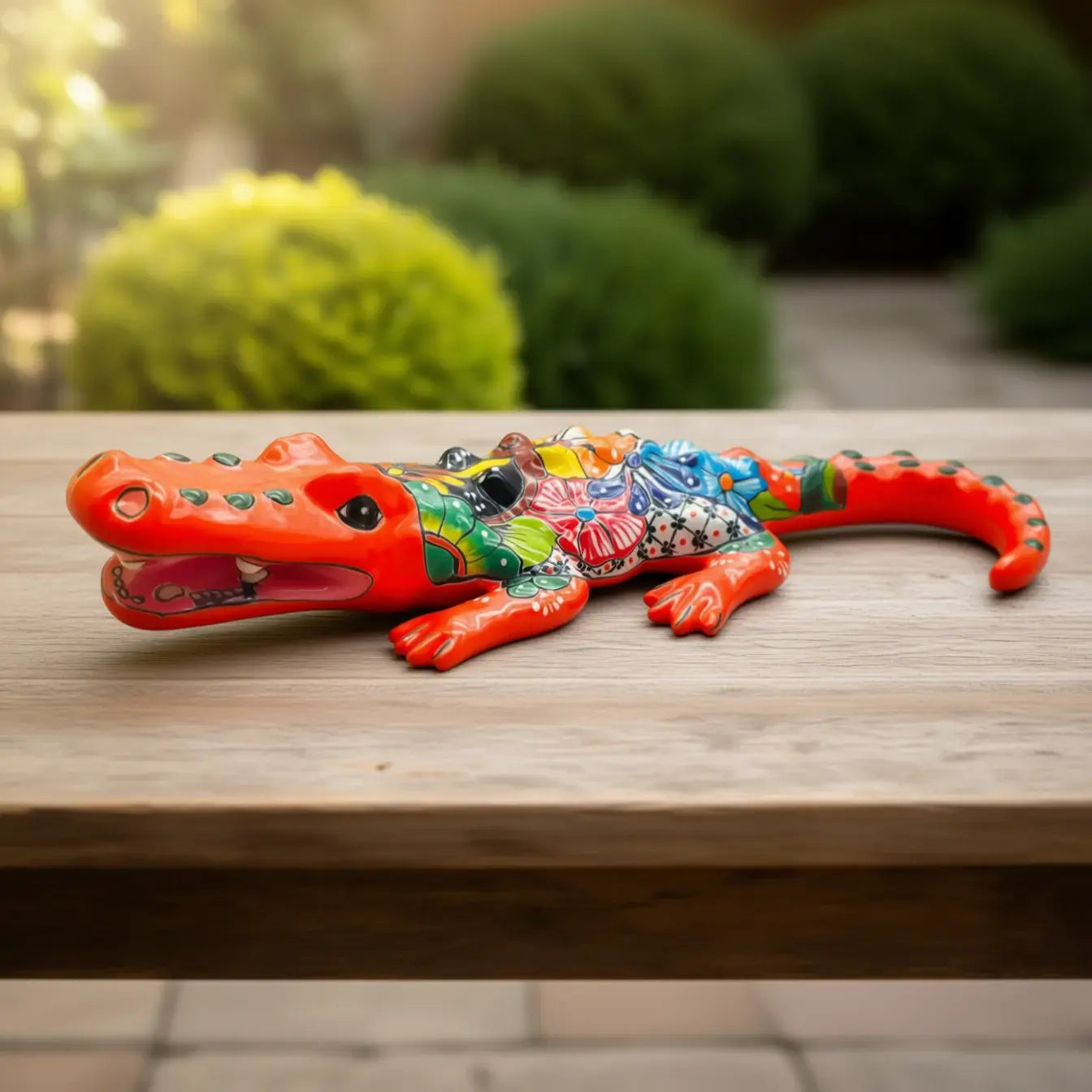 Vibrant Talavera Alligator | Large Mexican Handmade Ceramic Reptile Art