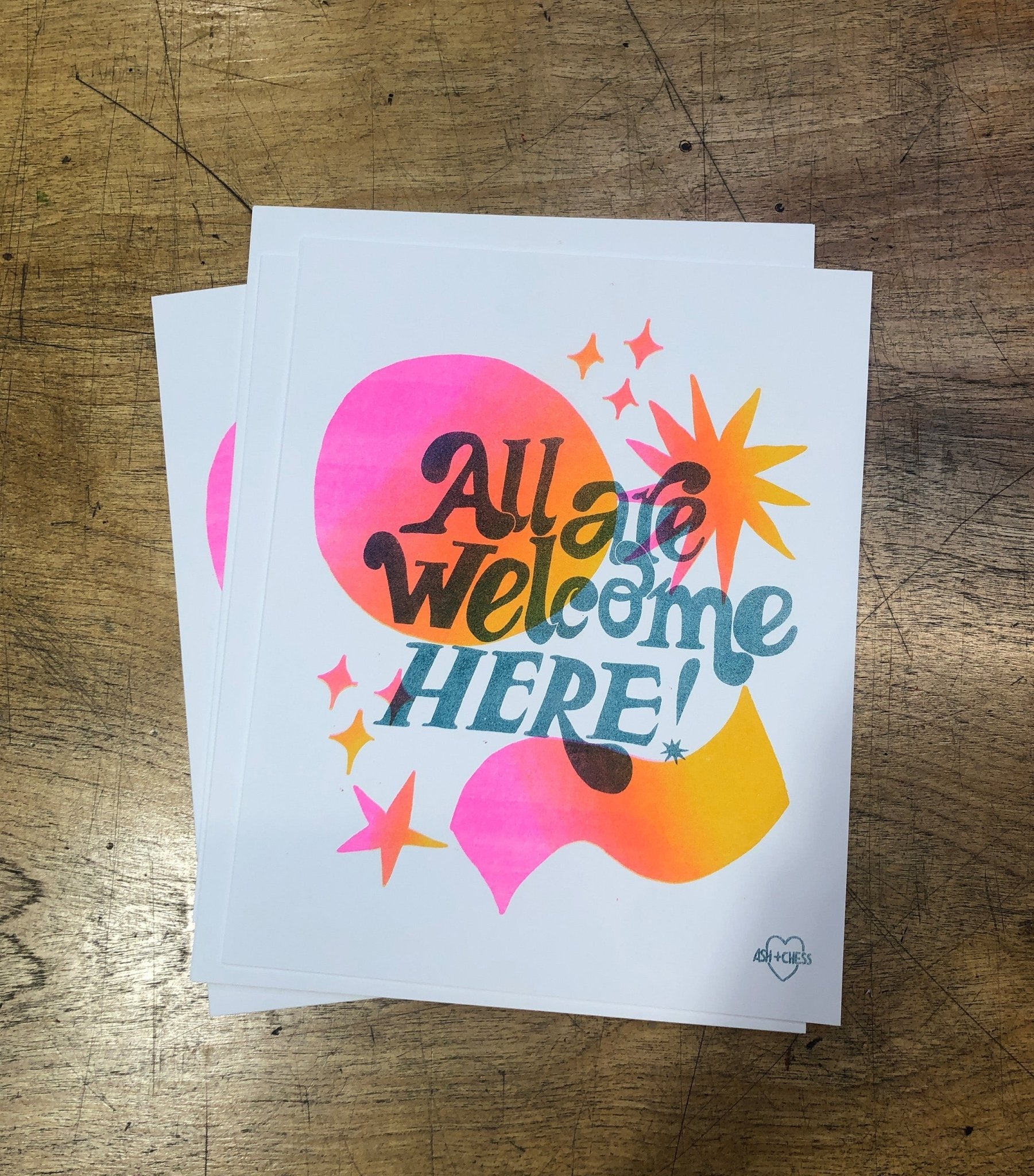 8x10 All Are Welcome Here Risograph Print Art Prints La Vie Bien 8x10 All Are Welcome Here Risograph Print