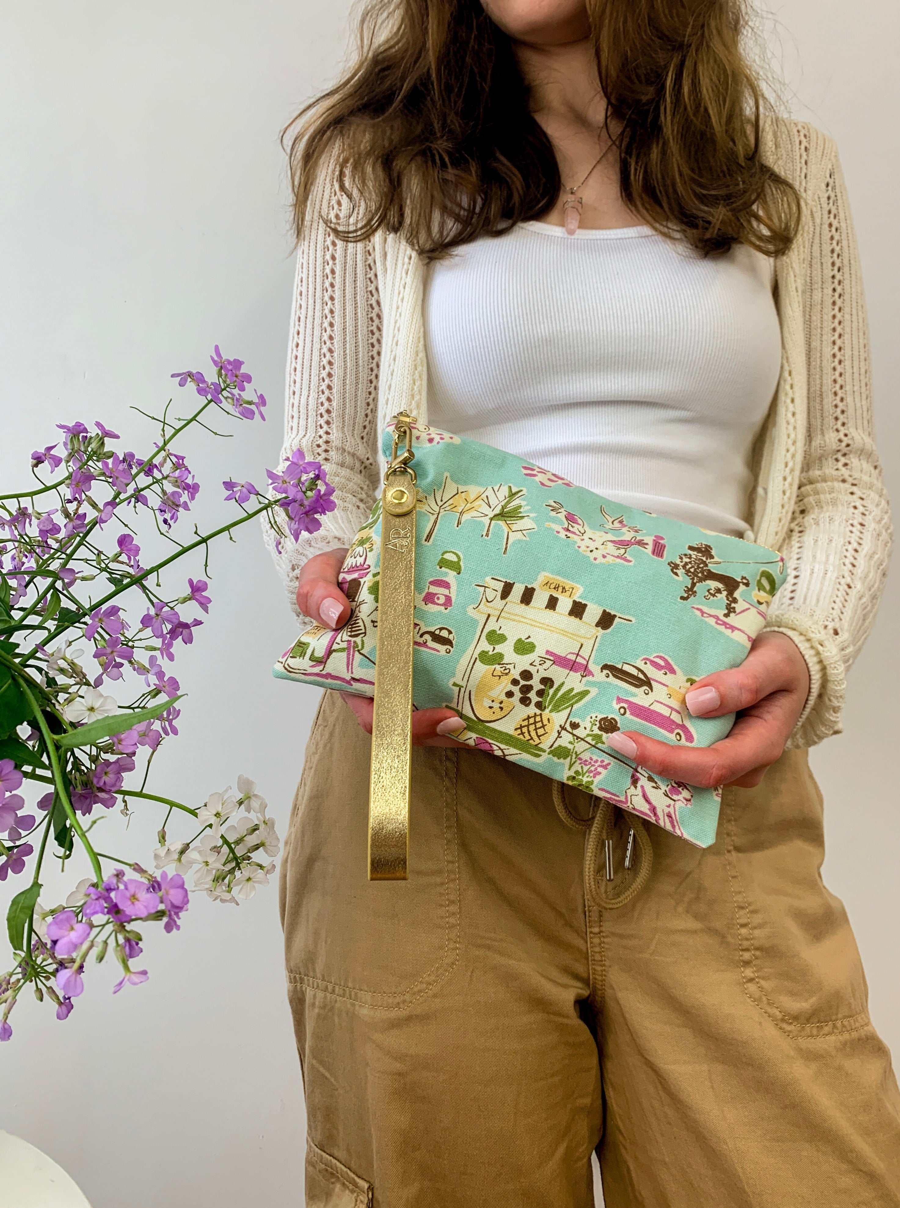 Summertime in Paris Wristlet Aqua