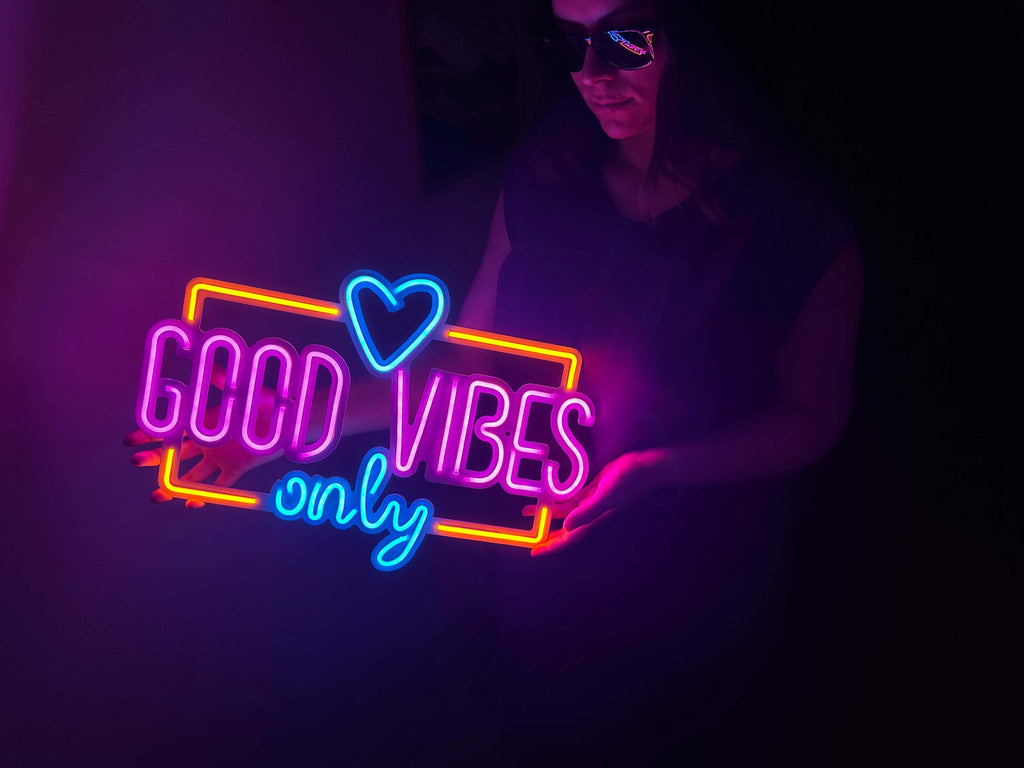 Good Vibes Only Love Neon Metal Sign, Neon Metal Wall Art