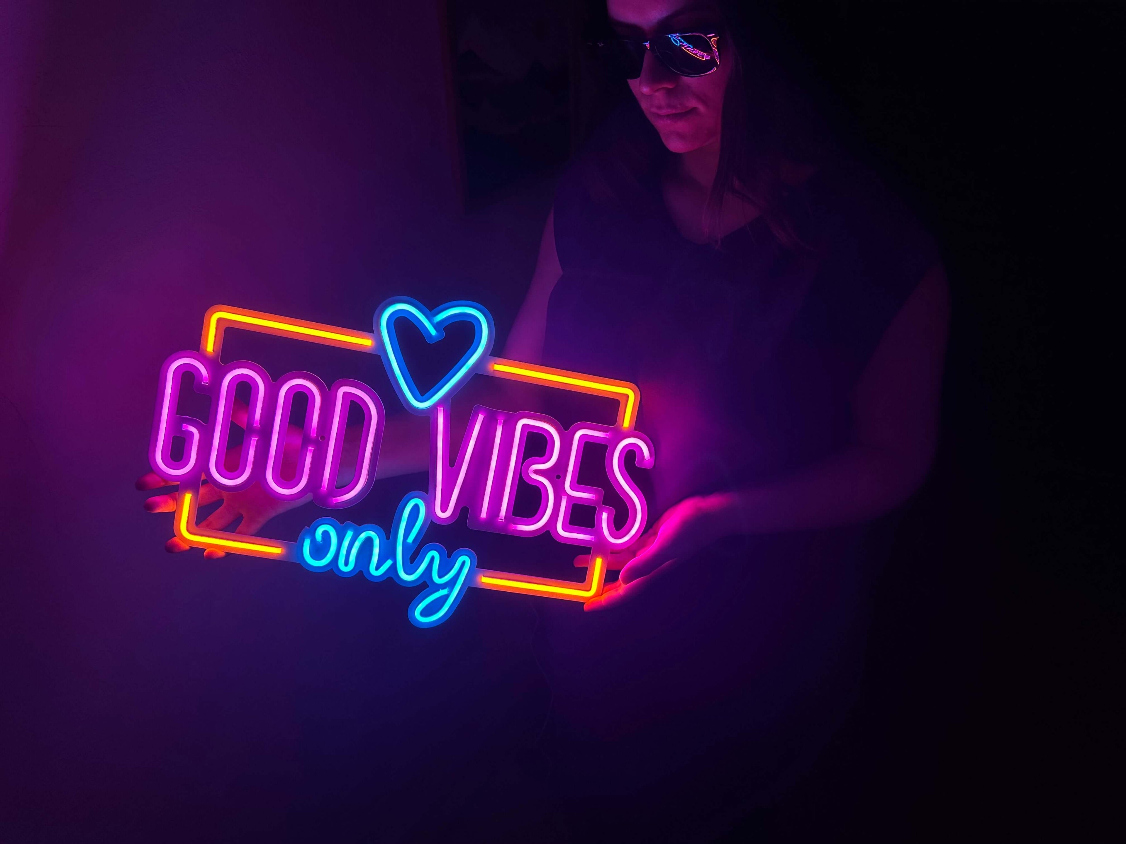 Good Vibes Only Love Neon Metal Sign, Neon Metal Wall Art
