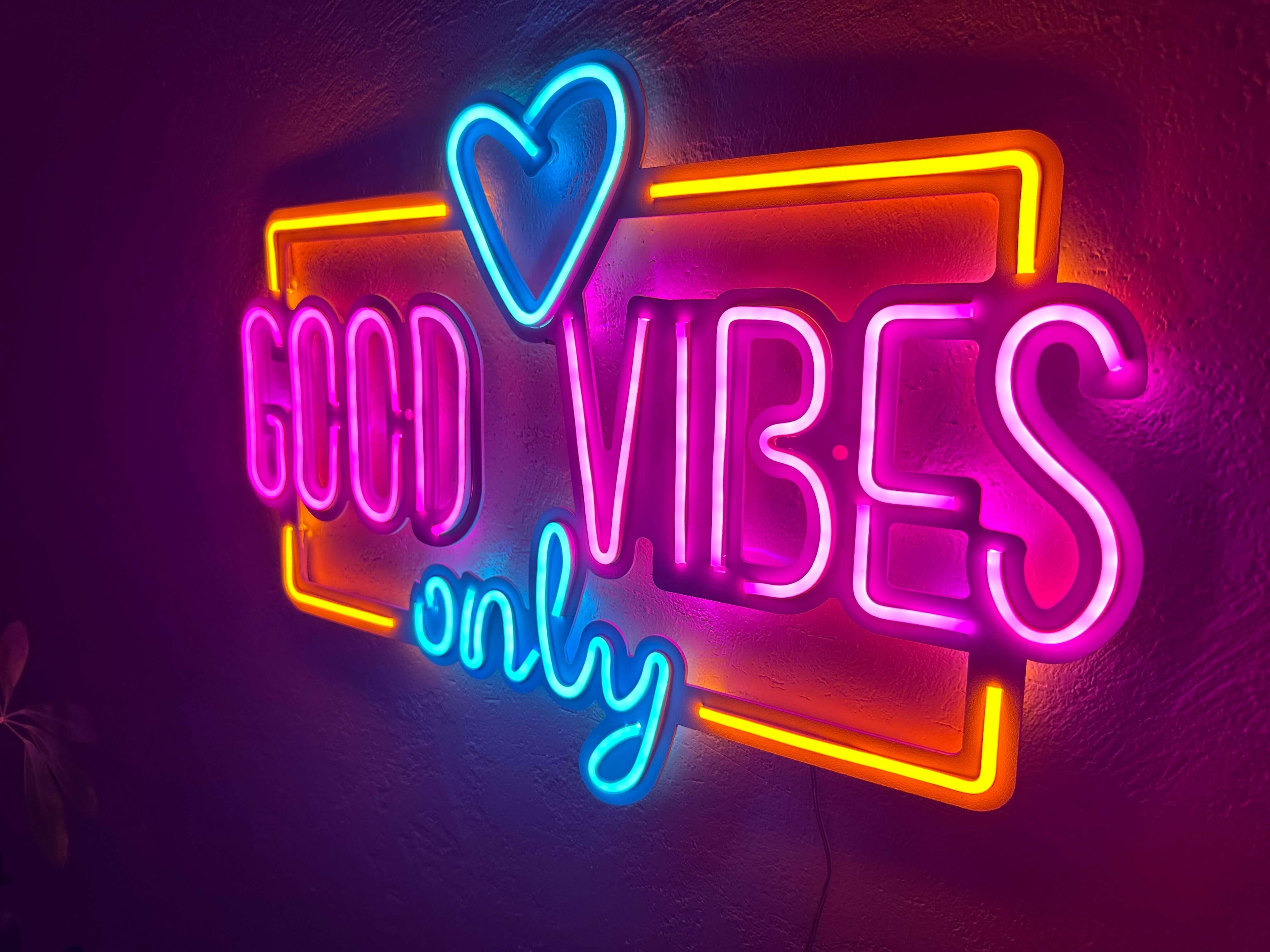Good Vibes Only Love Neon Metal Sign, Neon Metal Wall Art