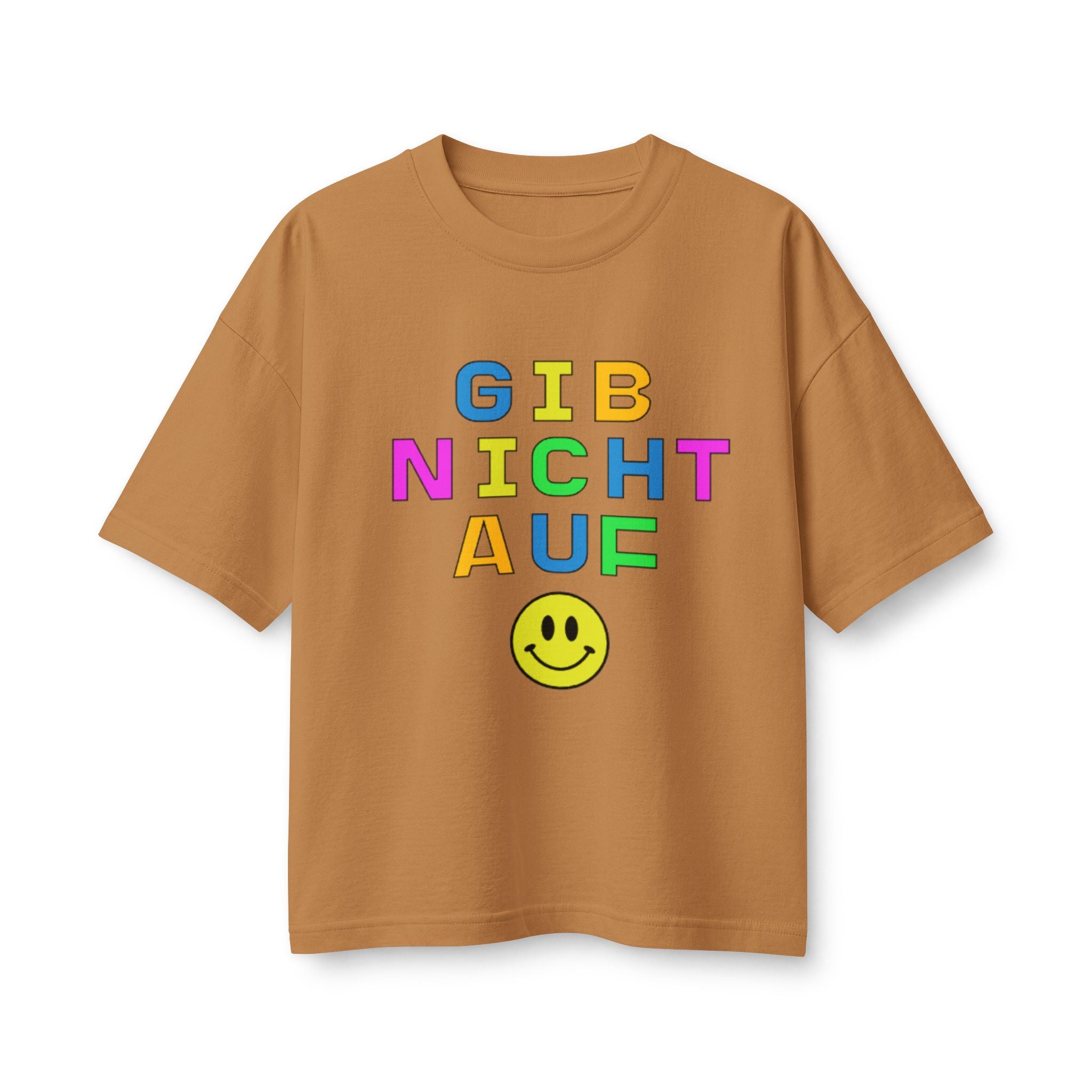 Gib Nicht Auf boxy Tee, Colorful German Motivational Graphic T-Shirt