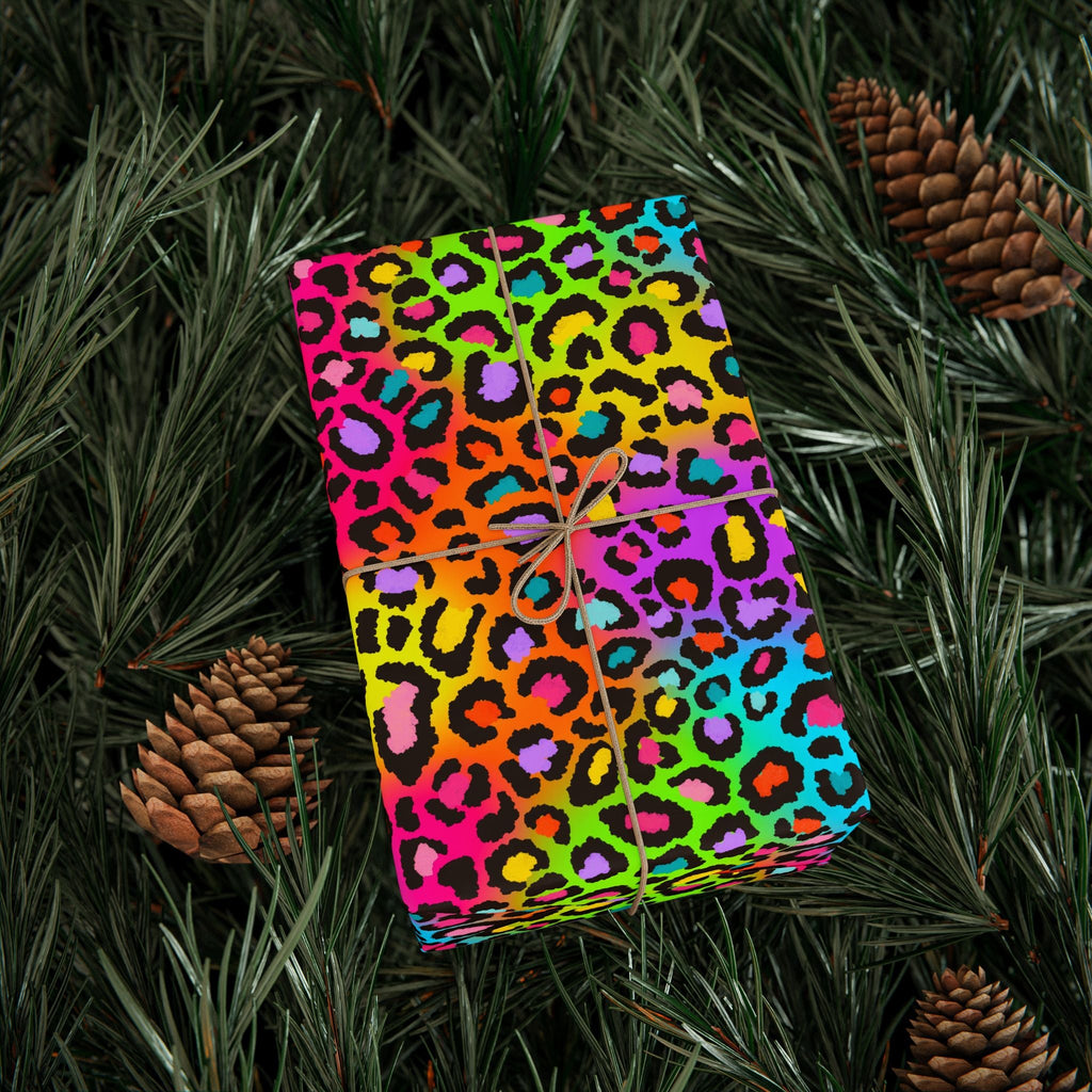 Bespattered Facade Rainbow Leopard Wrapping Paper | Three Sizes | Glossy or Matte