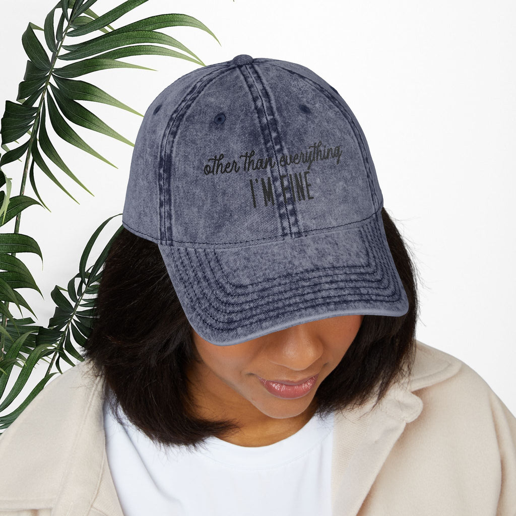 Bespattered Facade "I'm Fine" Black Embroidered Vintage Cap