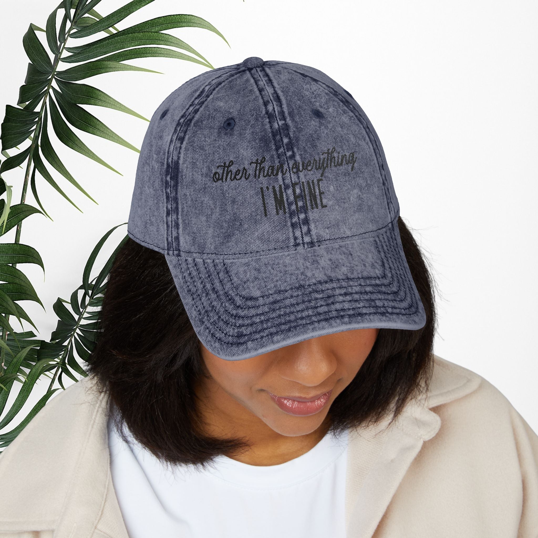 Bespattered Facade "I'm Fine" Black Embroidered Vintage Cap