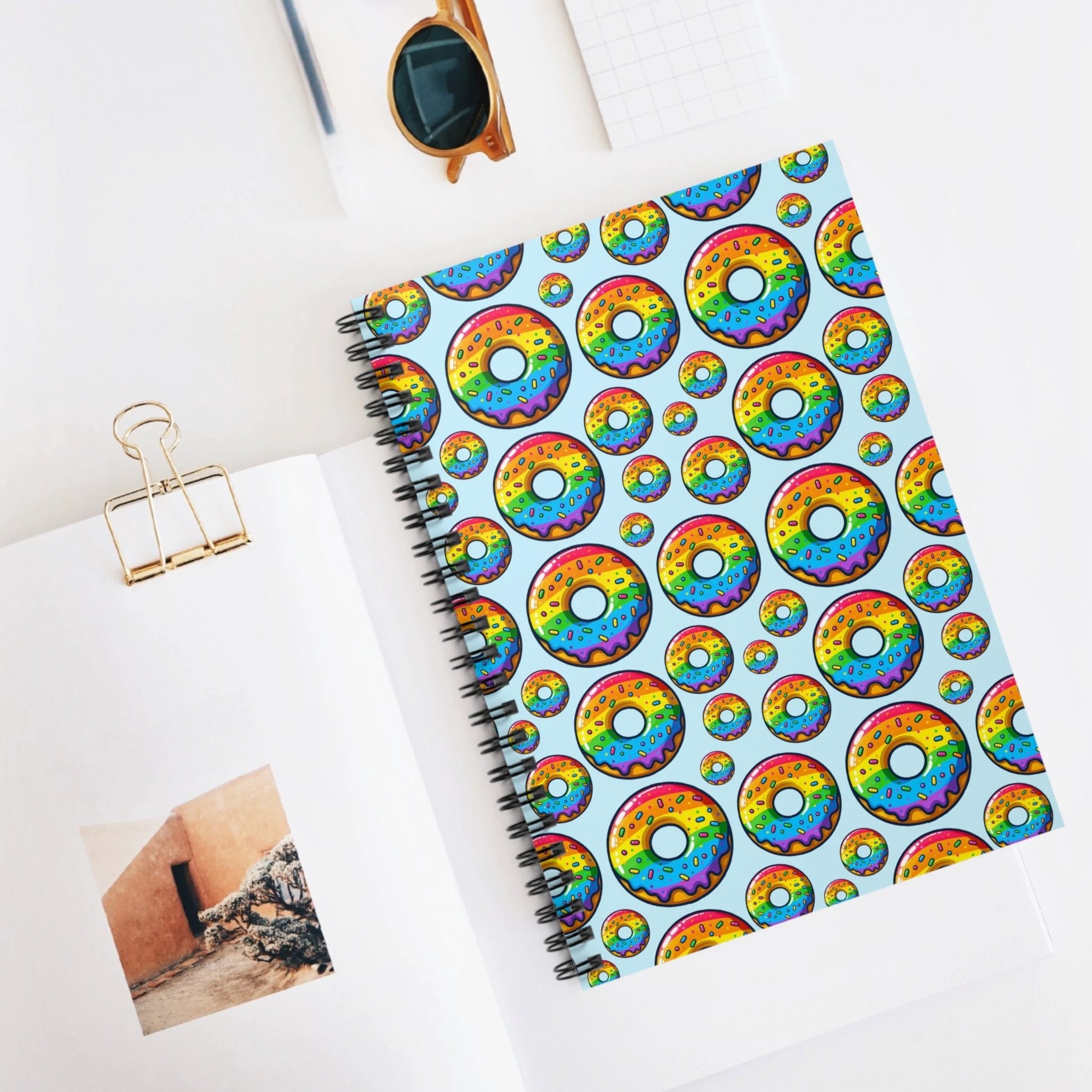 Bespattered Facade Rainbow Sprinkle Donut Spiral Notebook - Lined Pages by Bespattered Facade