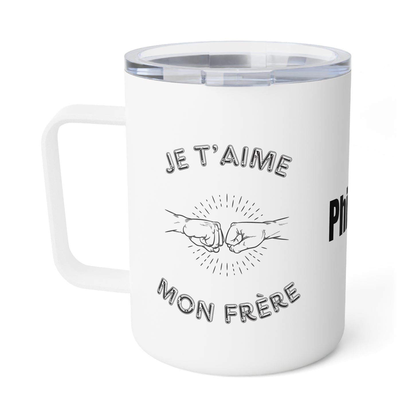 Personalized Je t'aime mon frere Insulated Coffee Mug, 10oz, Cadeaux Pour frere, Gift for brother, Brother Mug, French brother birthday gift