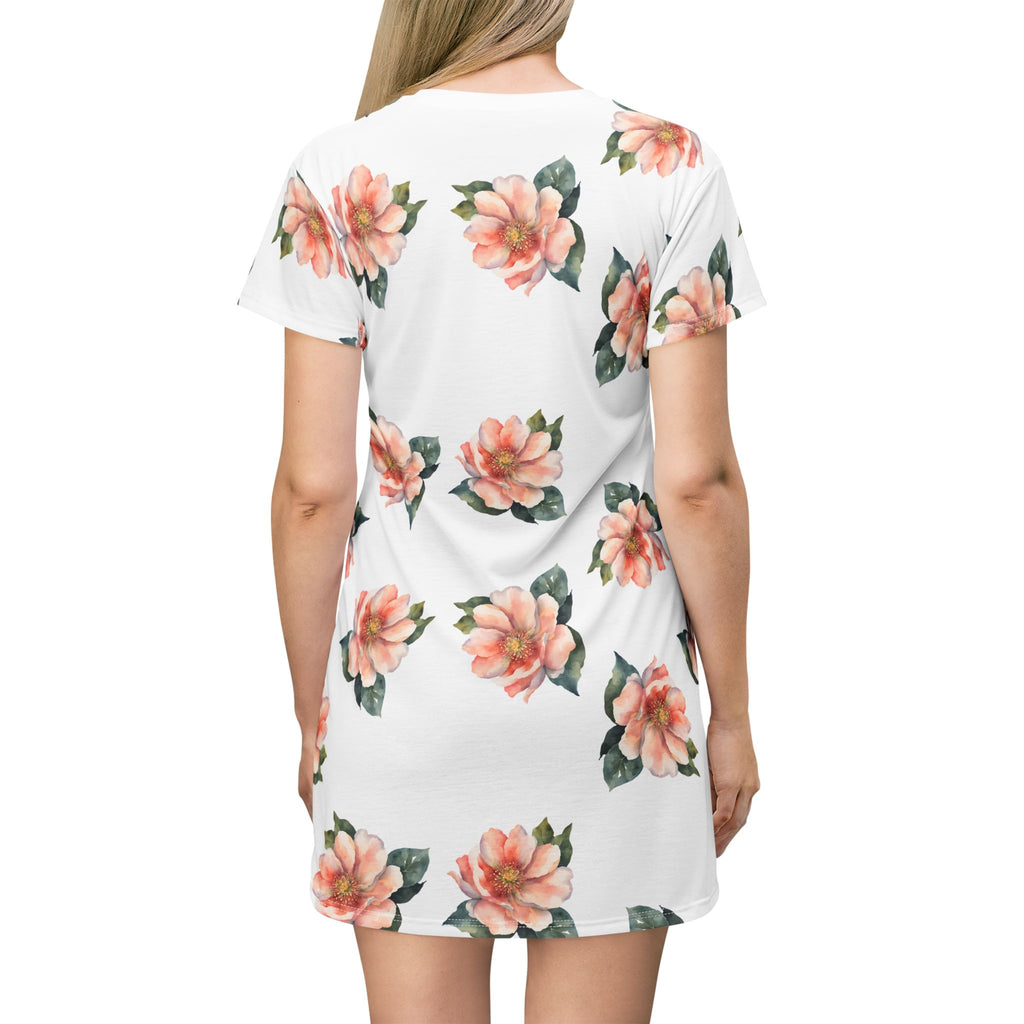 Pink watercolor flowers t-shirt dress