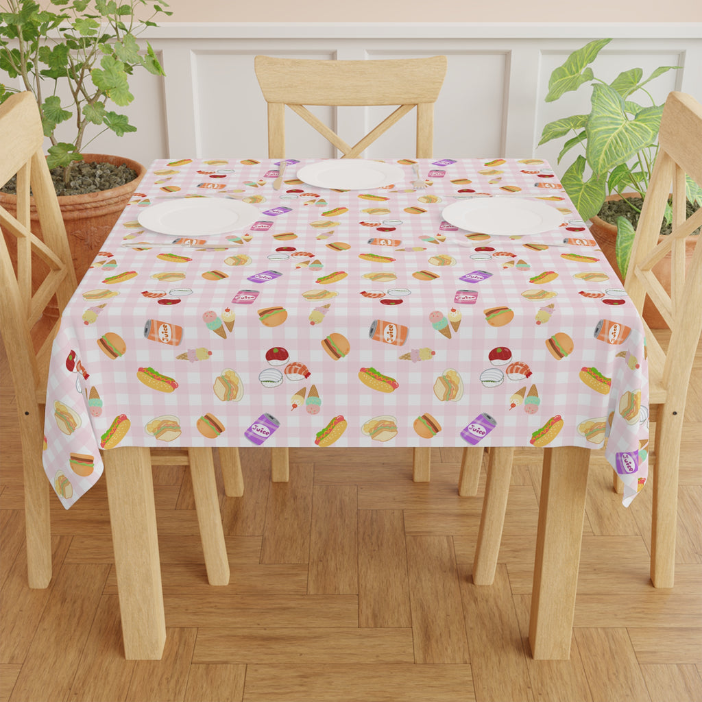 Cute pink gingham foodie Picnic Tablecloth, Cute Sweets Patterned Table Cover for Kids Parties, Everyday Decor