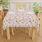 Cute pink gingham foodie Picnic Tablecloth, Cute Sweets Patterned Table Cover for Kids Parties, Everyday Decor