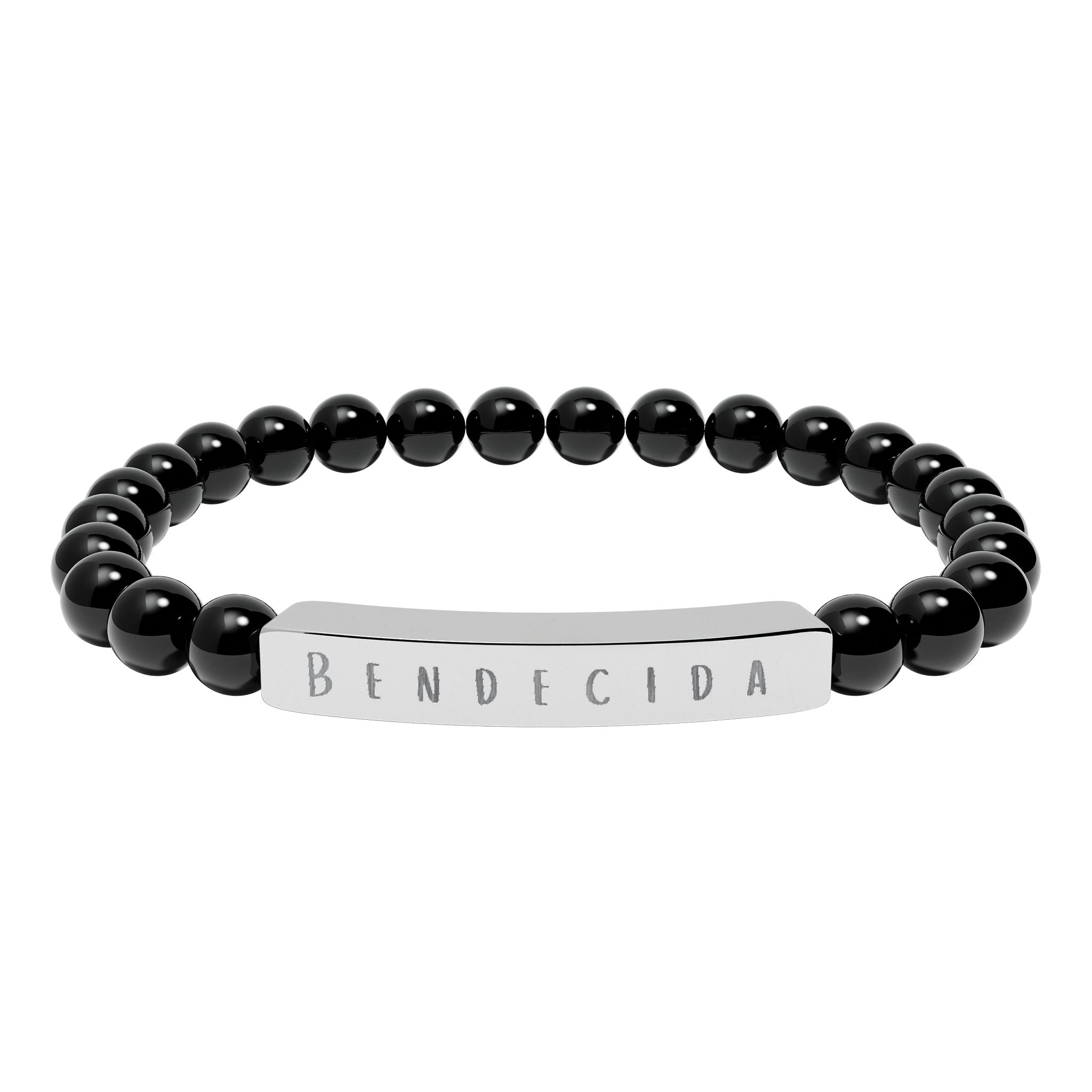 Bendecida (Blessed) Spanish Engraved Natural Stone Stretch Bar Bracelet – Beaded Bracelet