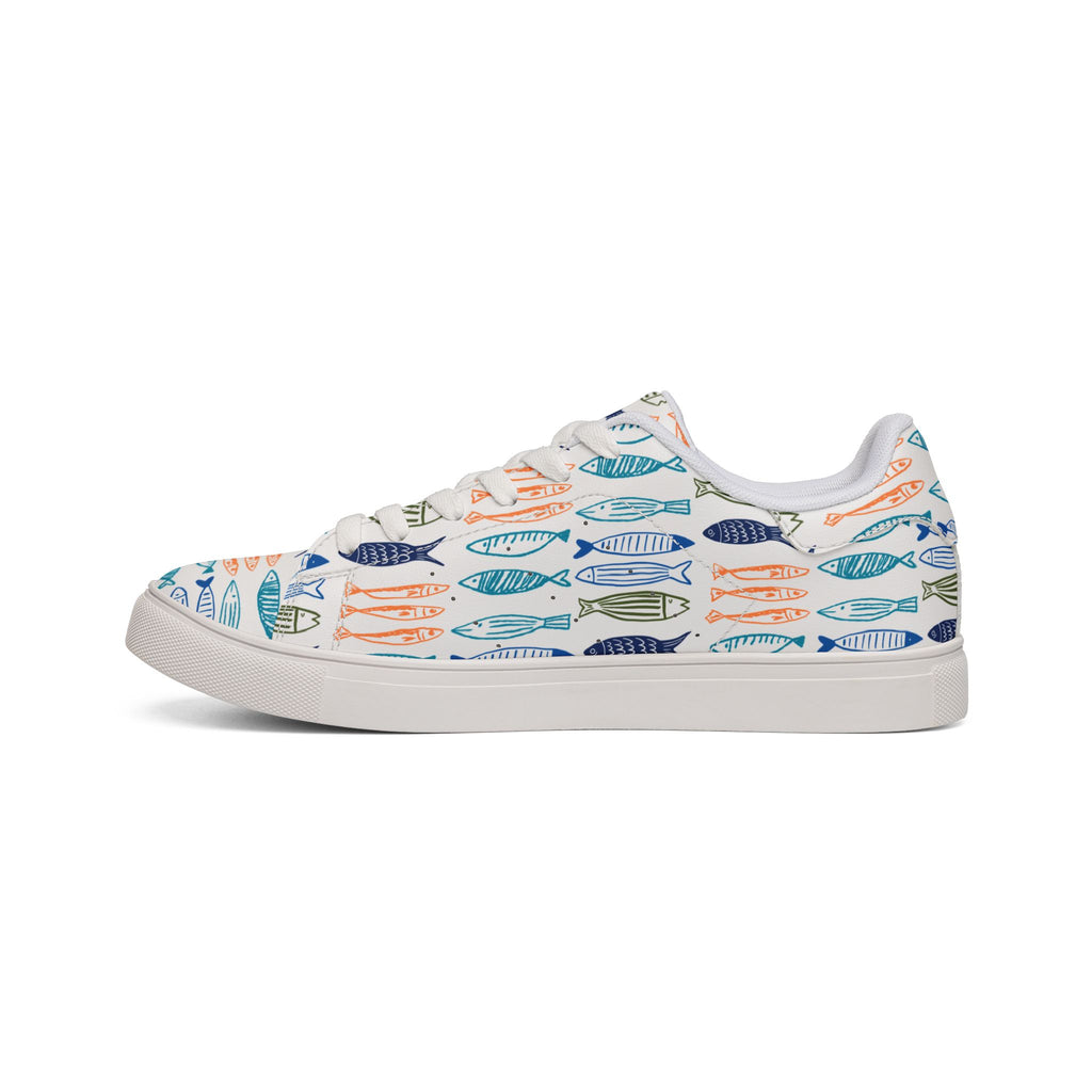 Women's fishy sardines Low-Top lace up Sneakers, Coastal Fish Print Leather Casual Trainers