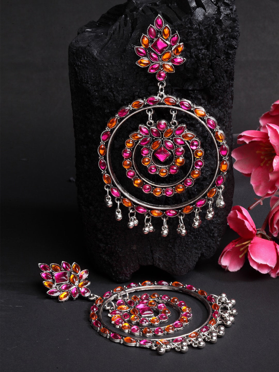 Shining Diva Multicoloured Oxidised Contemporary Drop Earrings