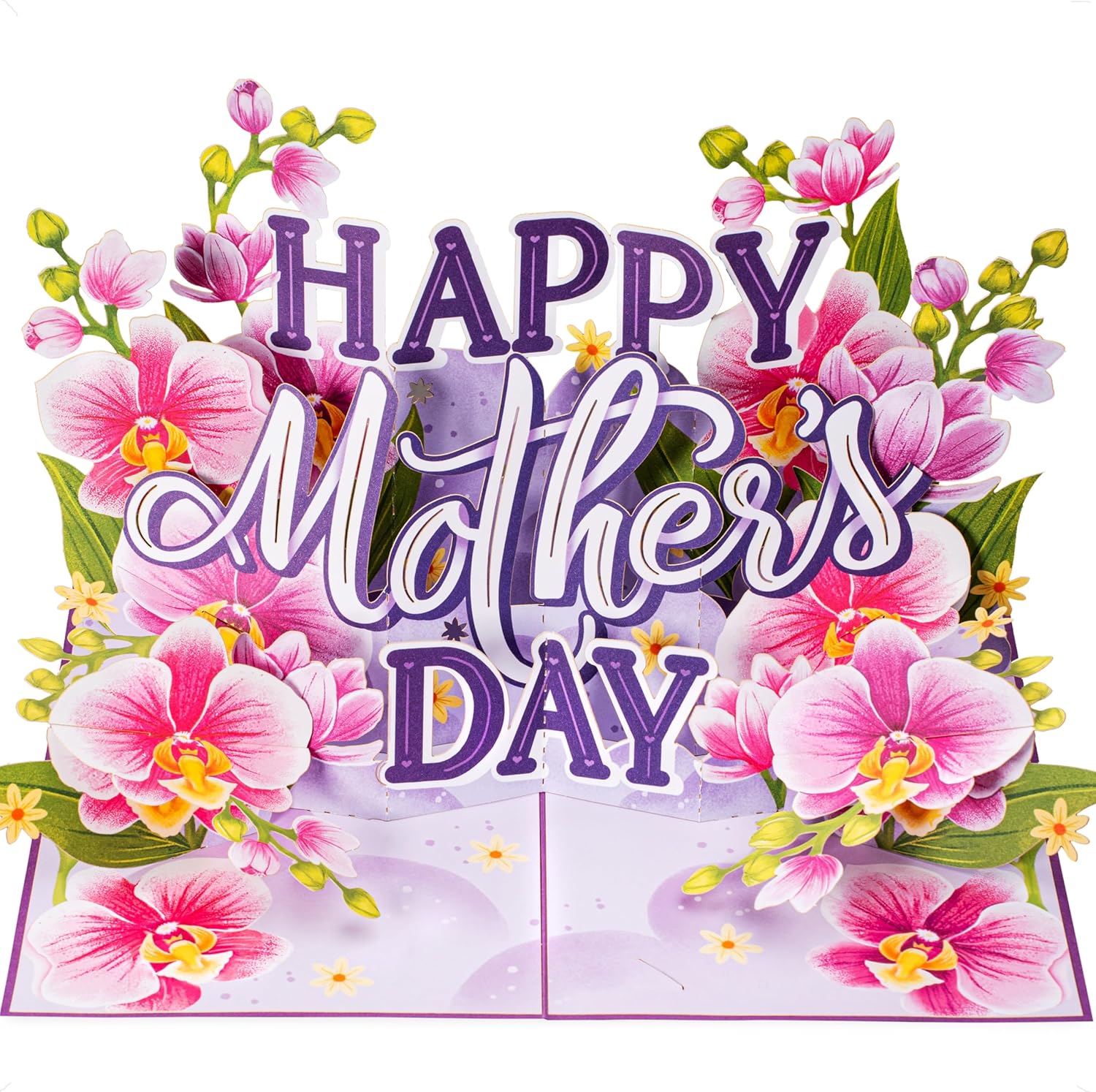 Happy Mothers Day Orchids Pop Up Card - 5" x 7"