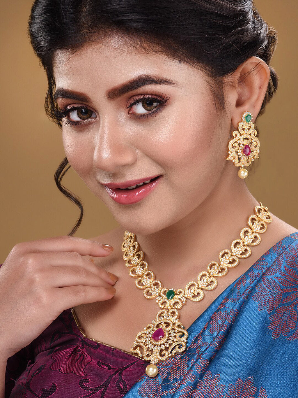 Saraf RS Jewellery Gold-Polished Multi-Colored Jewellery Set
