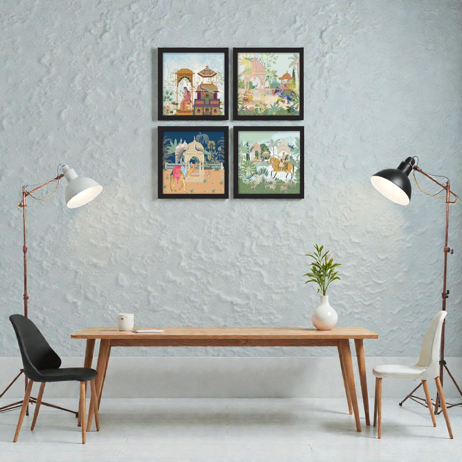 Set of 4 Art Framed Painting For Home, Living Room, Hall | Traditional Rajasthani Pichwai Art Paintings With Frame For Home Decor