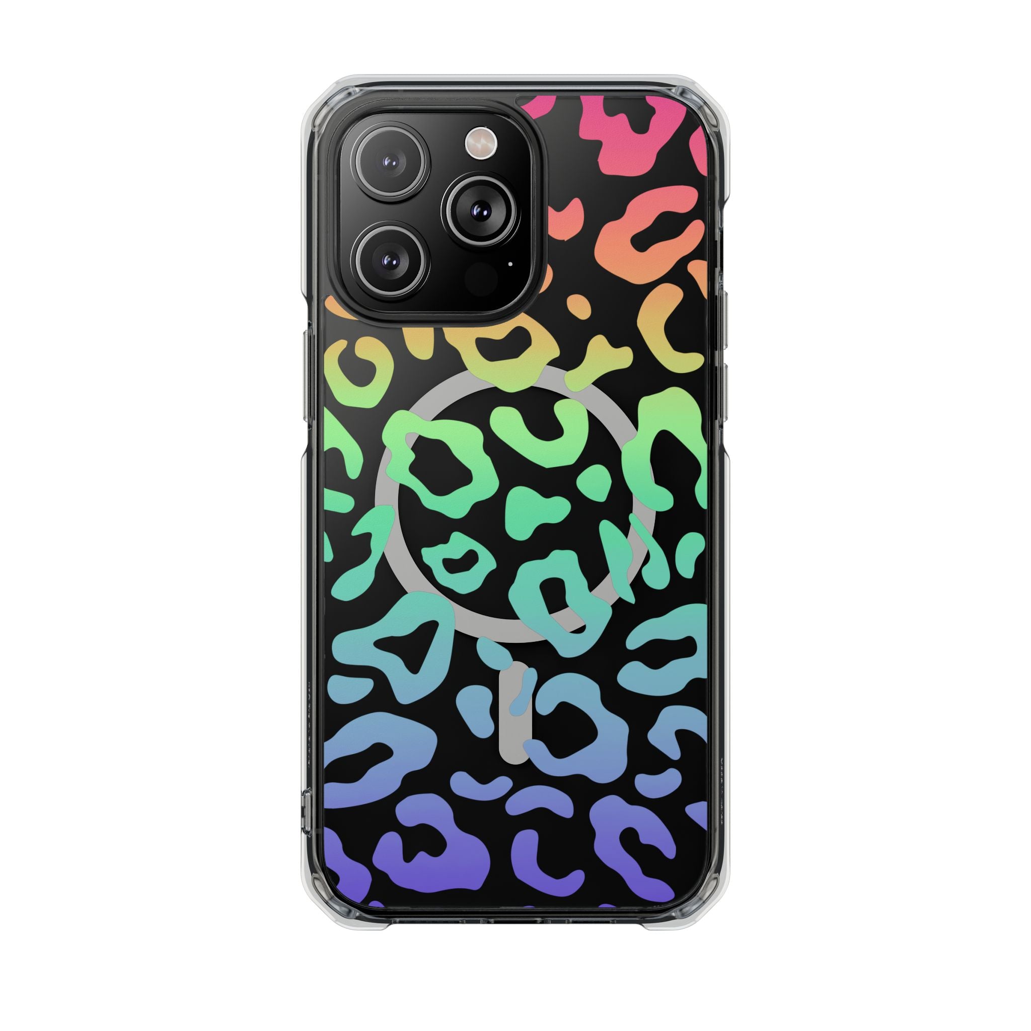Bespattered Facade Bright Rainbow Leopard MagSafe Clear Impact Case
