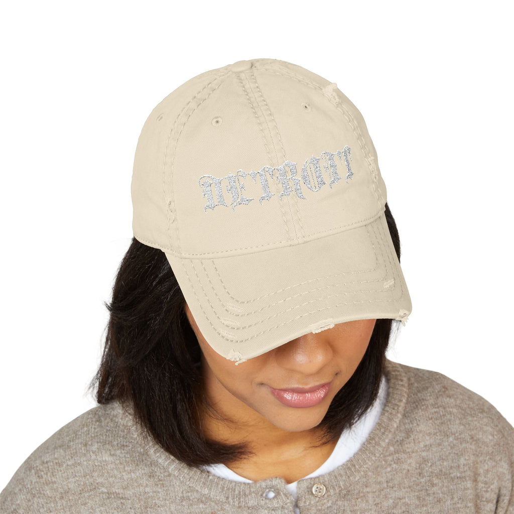 Embroidered Distressed Detroit Hat