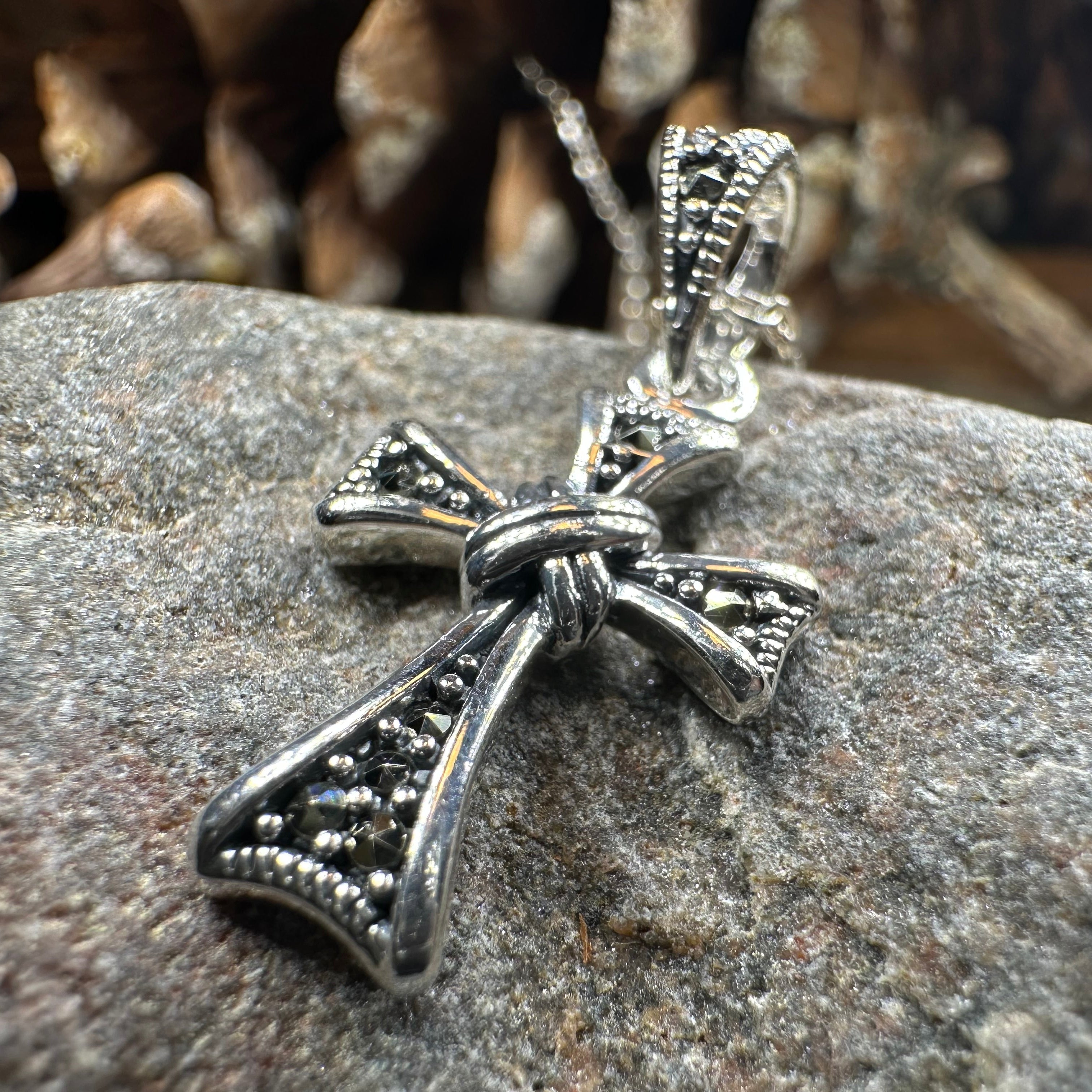 Elowen Marcasite Cross Necklace in Sterling Silver