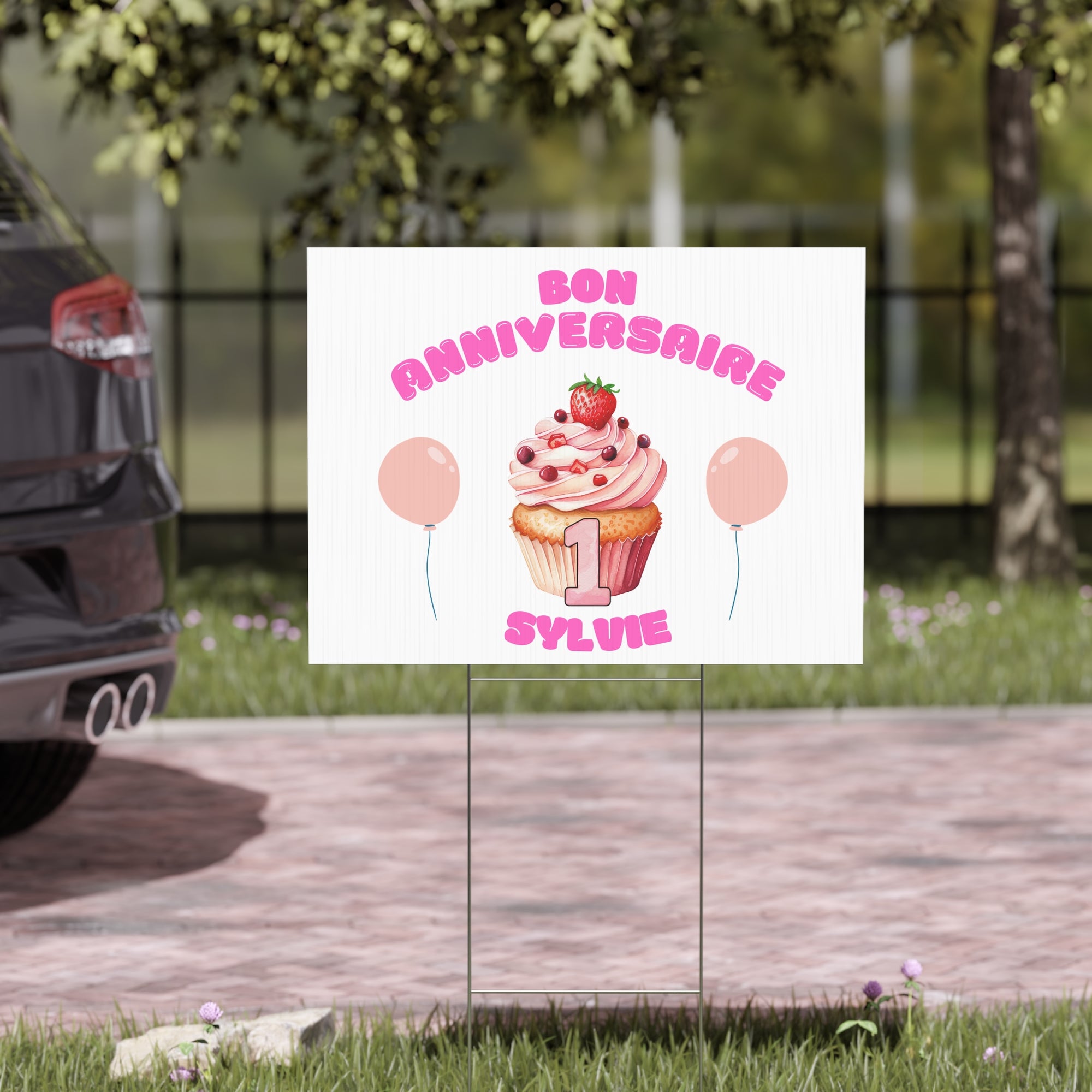 Bon anniversaire first birthday customizable yard Sign