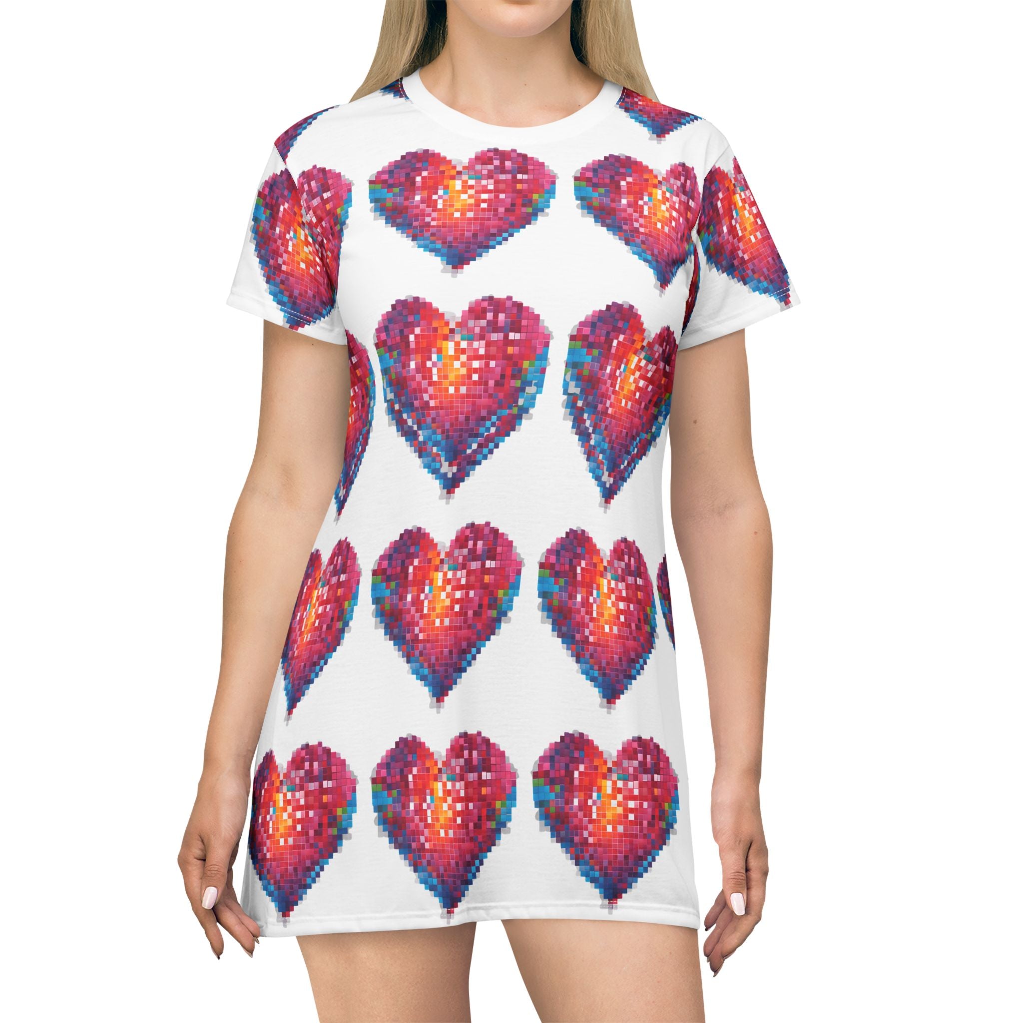 Retro pixel hearts t-shirt dress