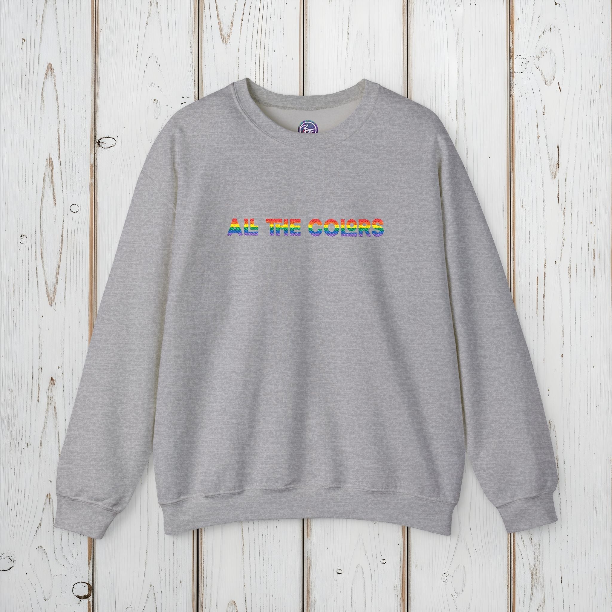 Bespattered Facade "All the Colors" Rainbow Embroidered Crewneck Sweatshirt