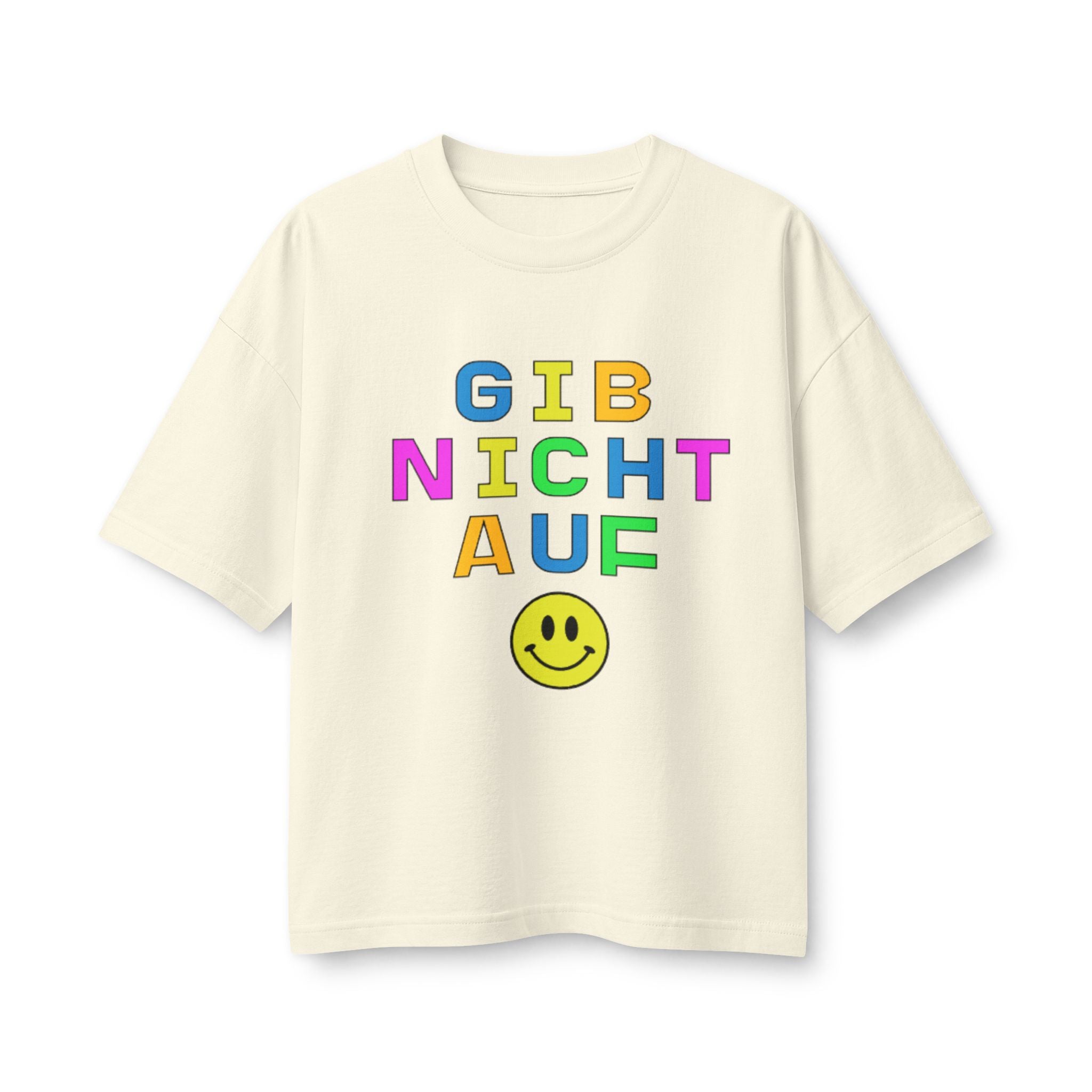 Gib Nicht Auf boxy Tee, Colorful German Motivational Graphic T-Shirt