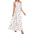 Japanese strawberries いちご Ruffle Hem Halter Neck Maxi Dress, summer date night vacation outfit