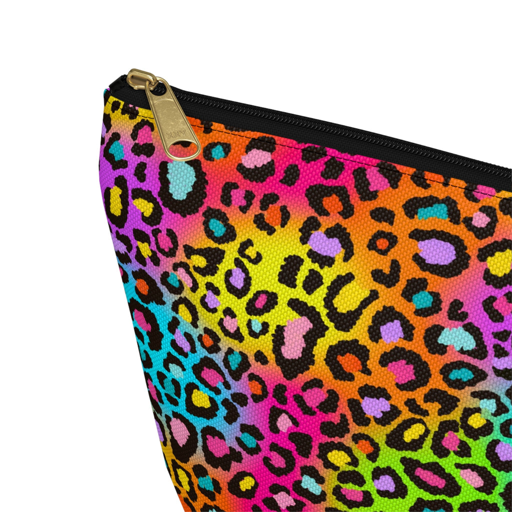 Bespattered Facade Neon Rainbow Leopard Accessory Pouch With T-Bottom | 2 Sizes