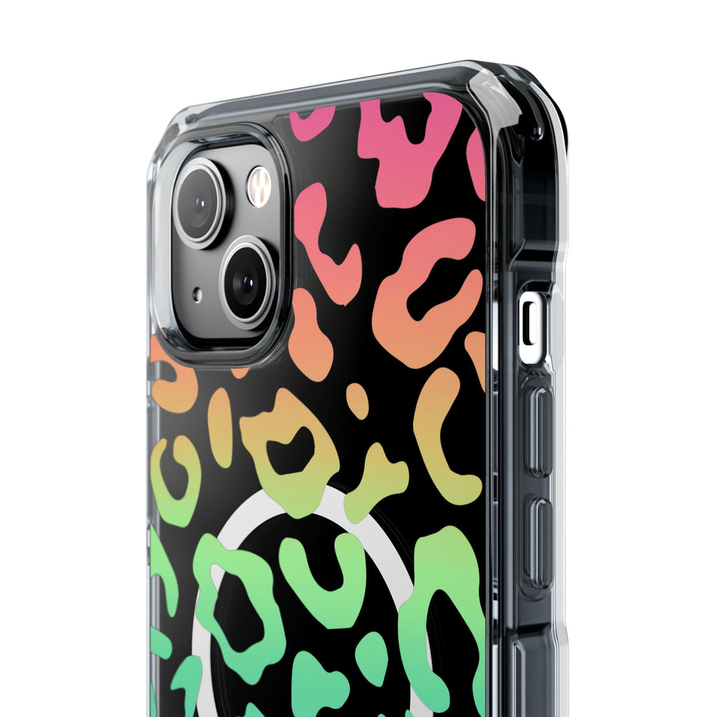Bespattered Facade Bright Rainbow Leopard MagSafe Clear Impact Case