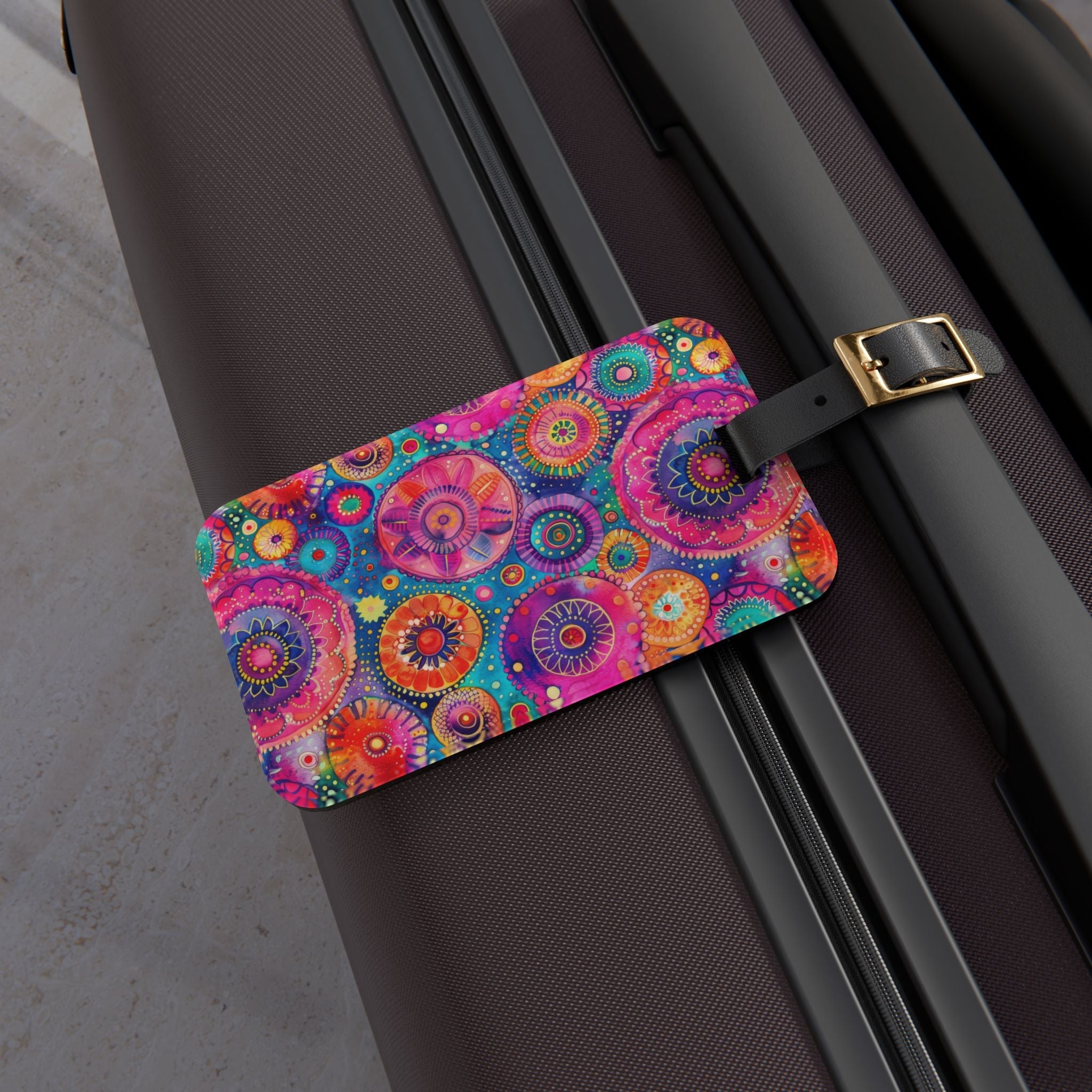 Bespattered Facade Rainbow Circles Luggage Tag with Leather Strap